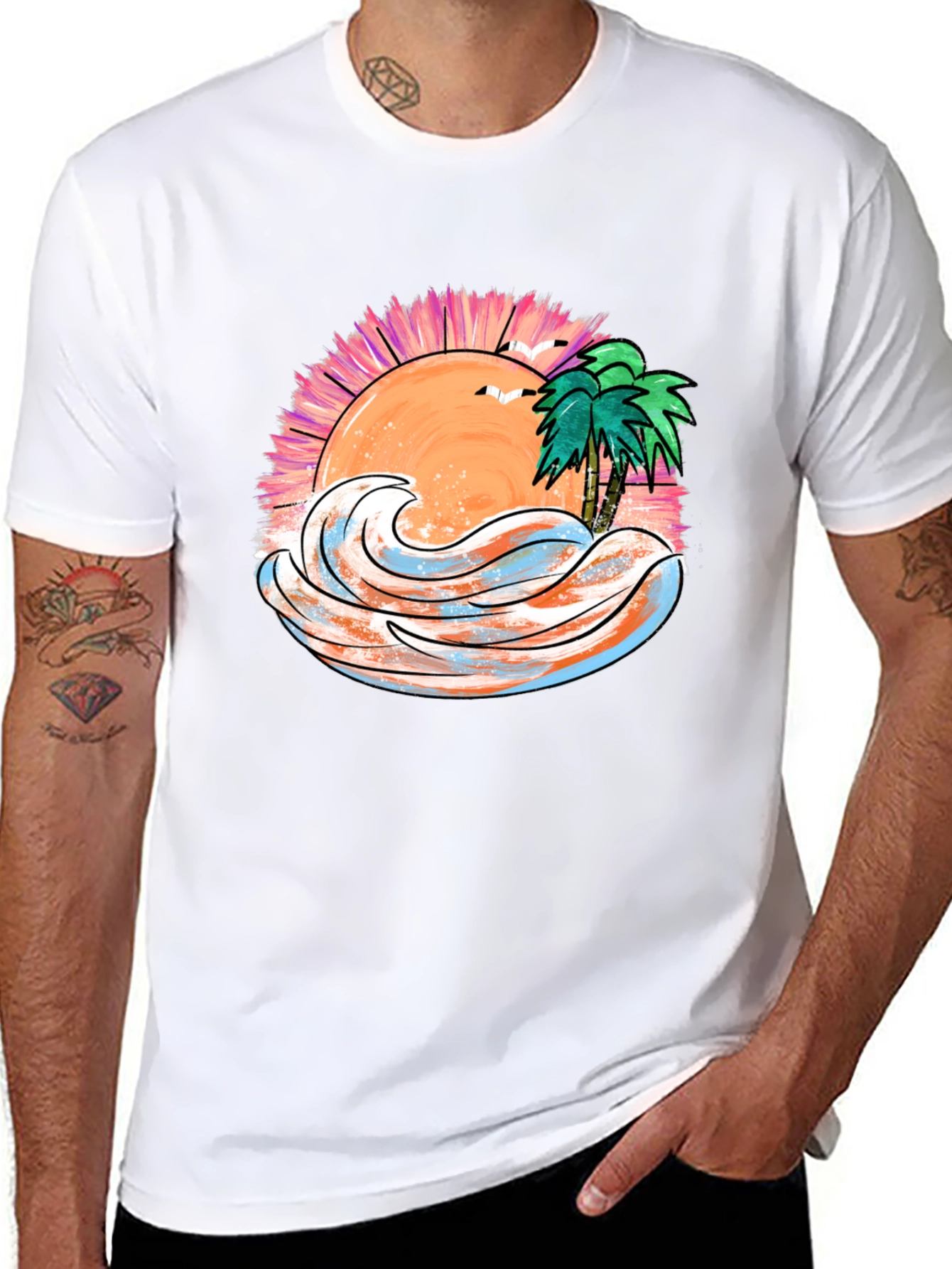 Tropical Sunset Wave Graphic Tee