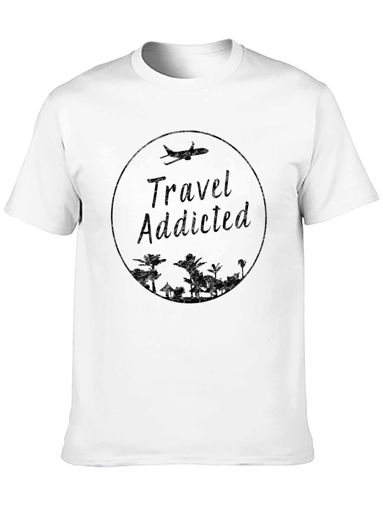 Travel Addicted Graphic Print Crew Neck Tee