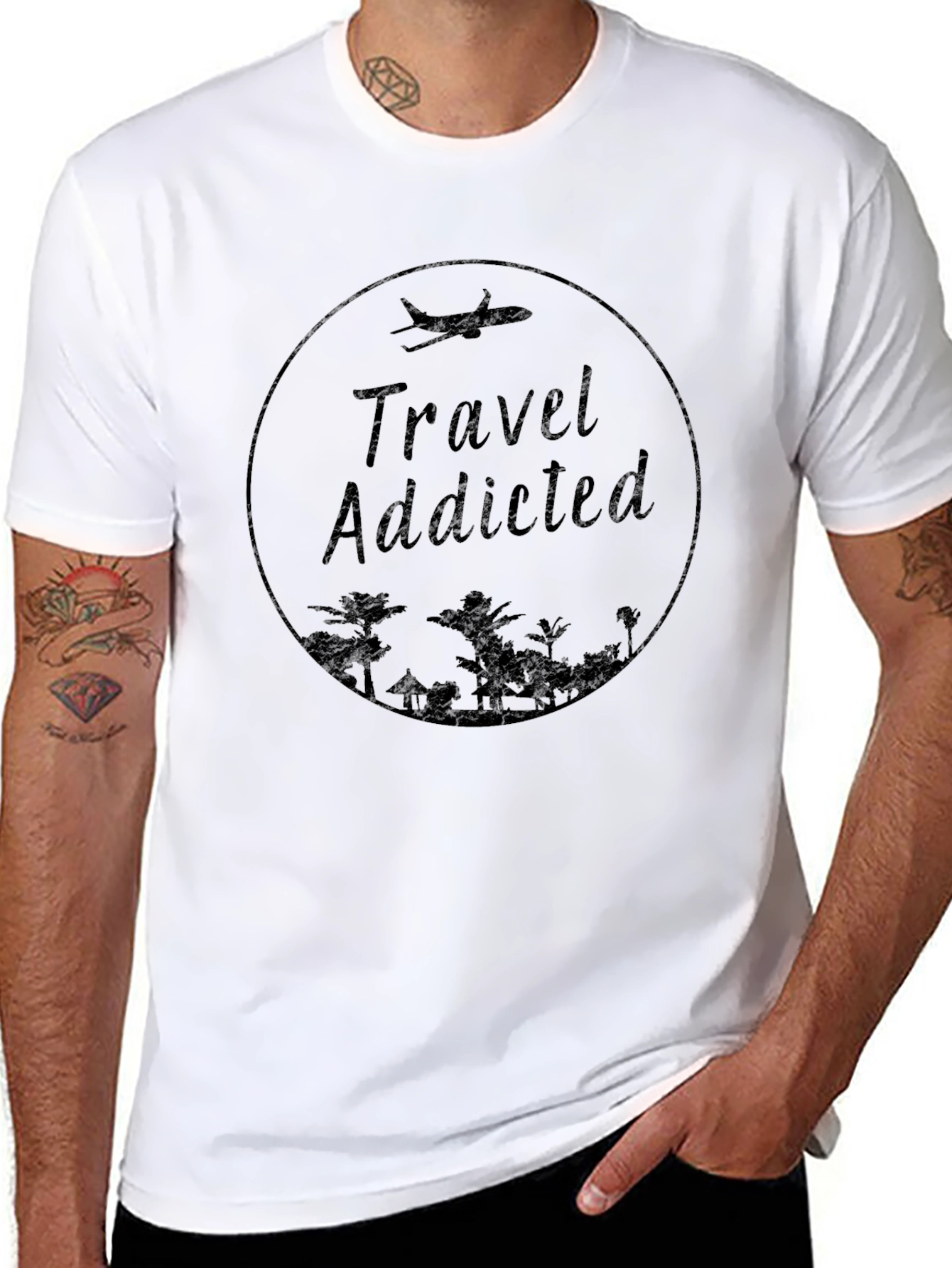 Travel Addicted Graphic Print Crew Neck Tee