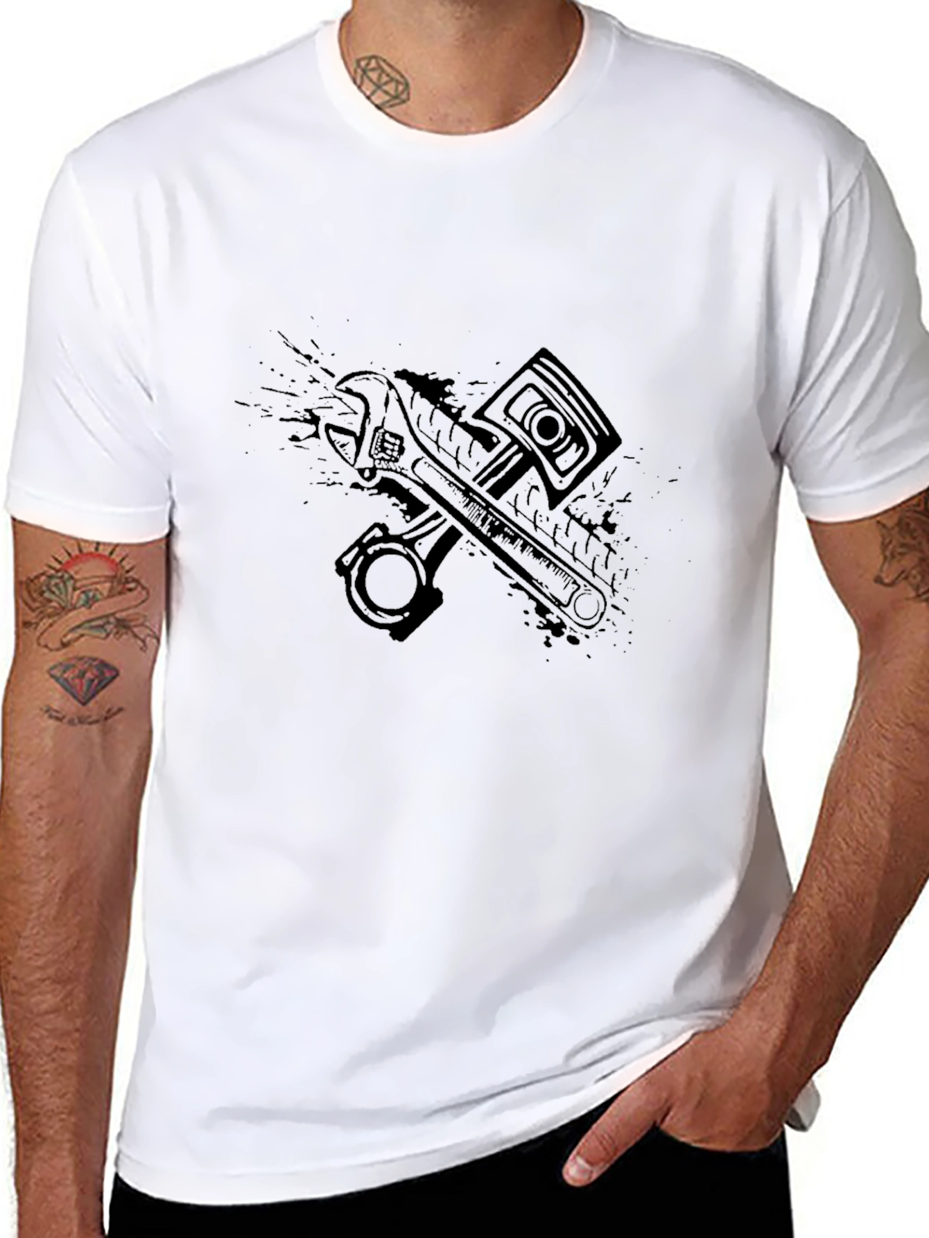 Mens Black Mechanic Graphic T-Shirt