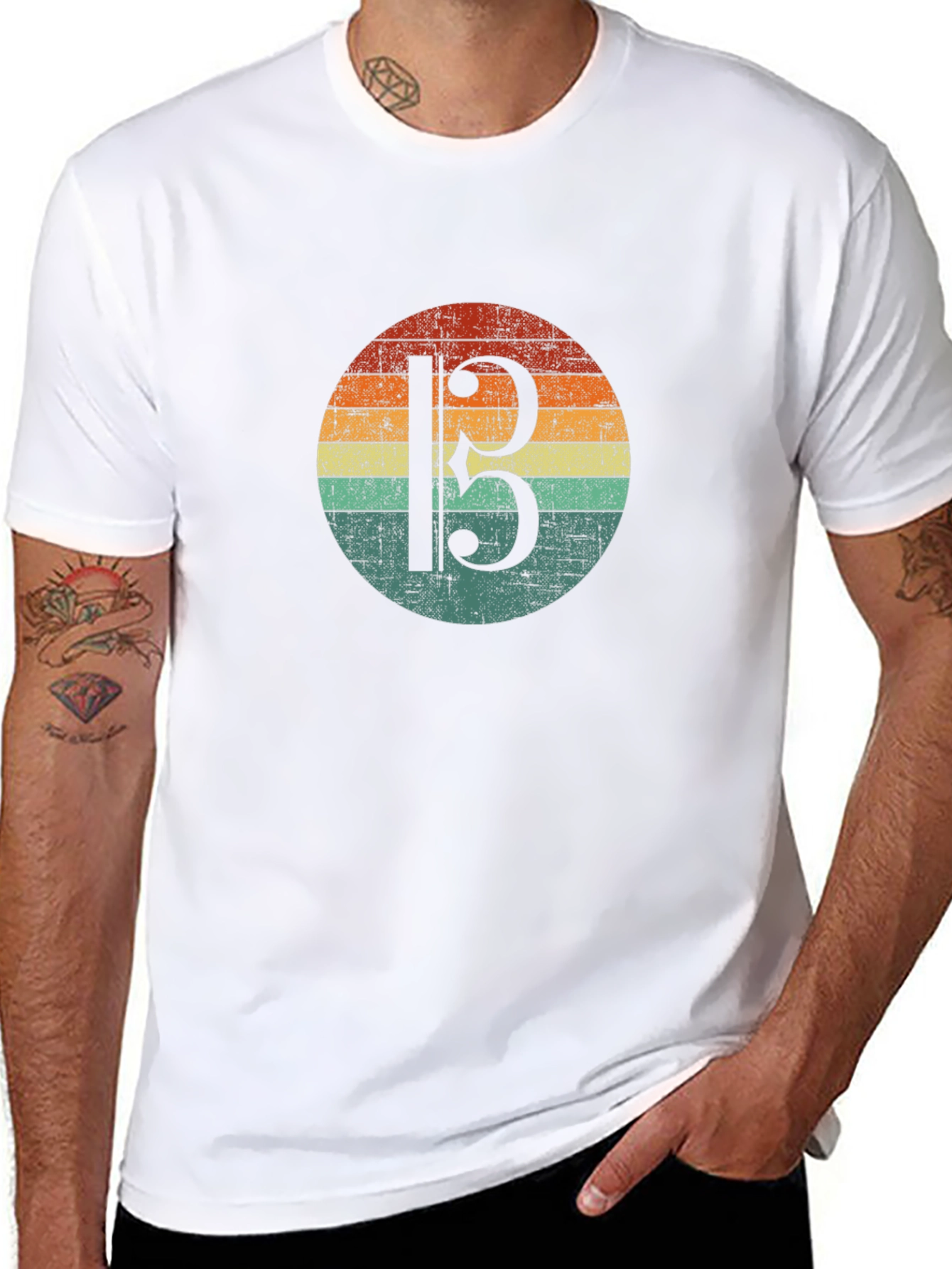 Bass Clef Retro Sunset Graphic T-Shirt