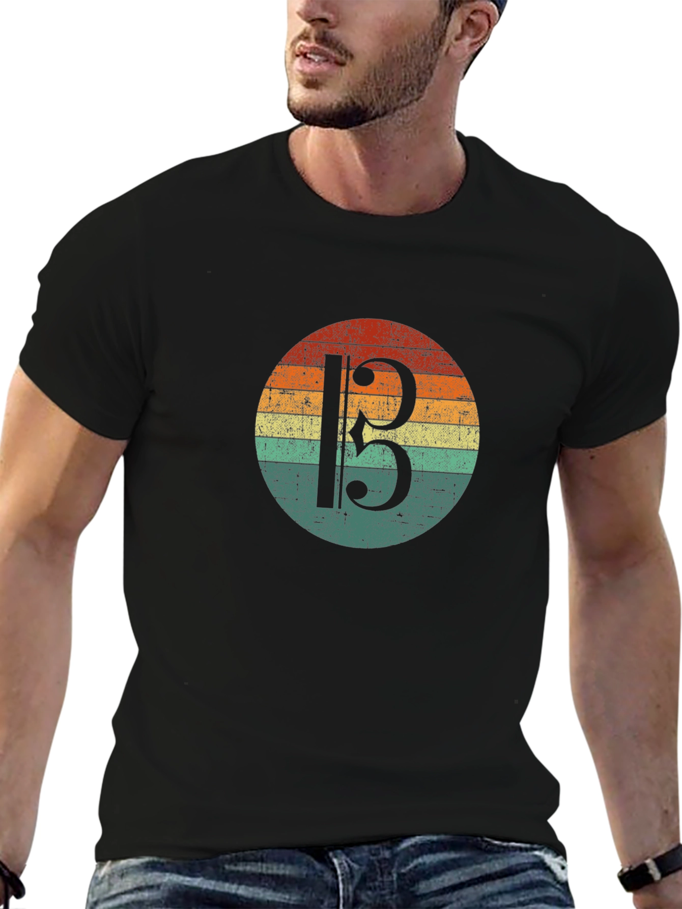 Bass Clef Retro Sunset Graphic T-Shirt
