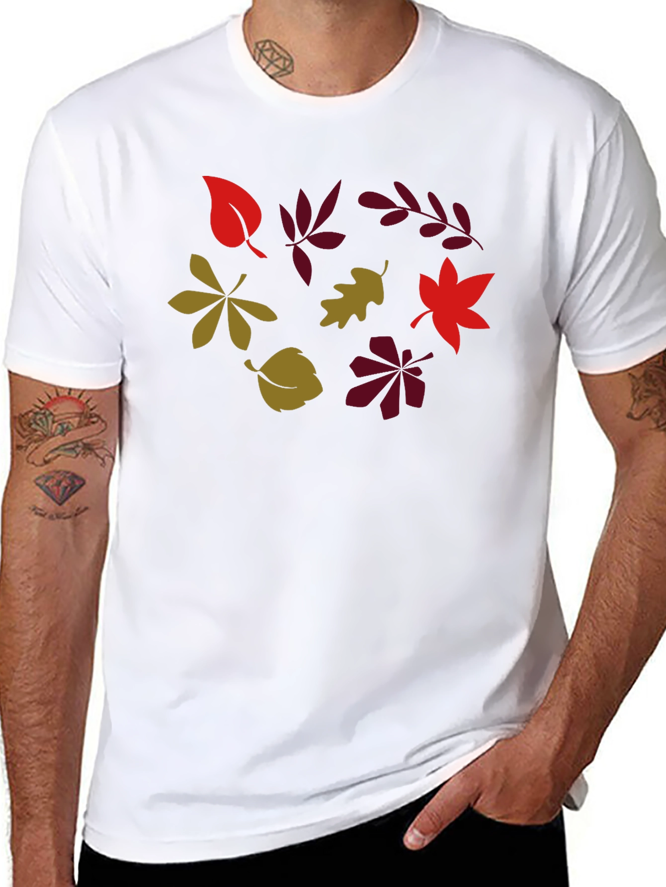 Autumn Leaves Graphic Print Black T-Shirt