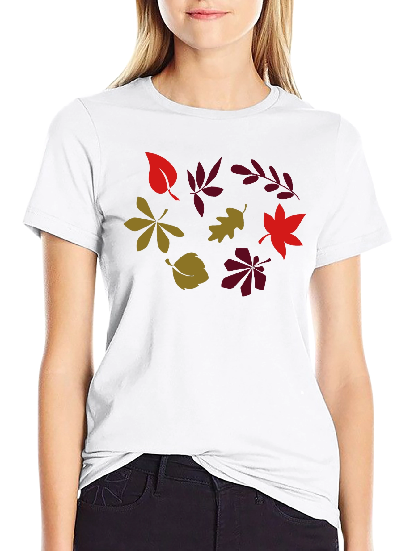 Autumn Leaves Graphic Print Black T-Shirt