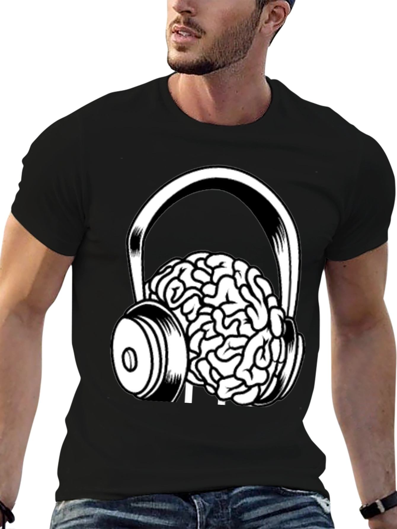 Brain in Headphones Graphic T-Shirt