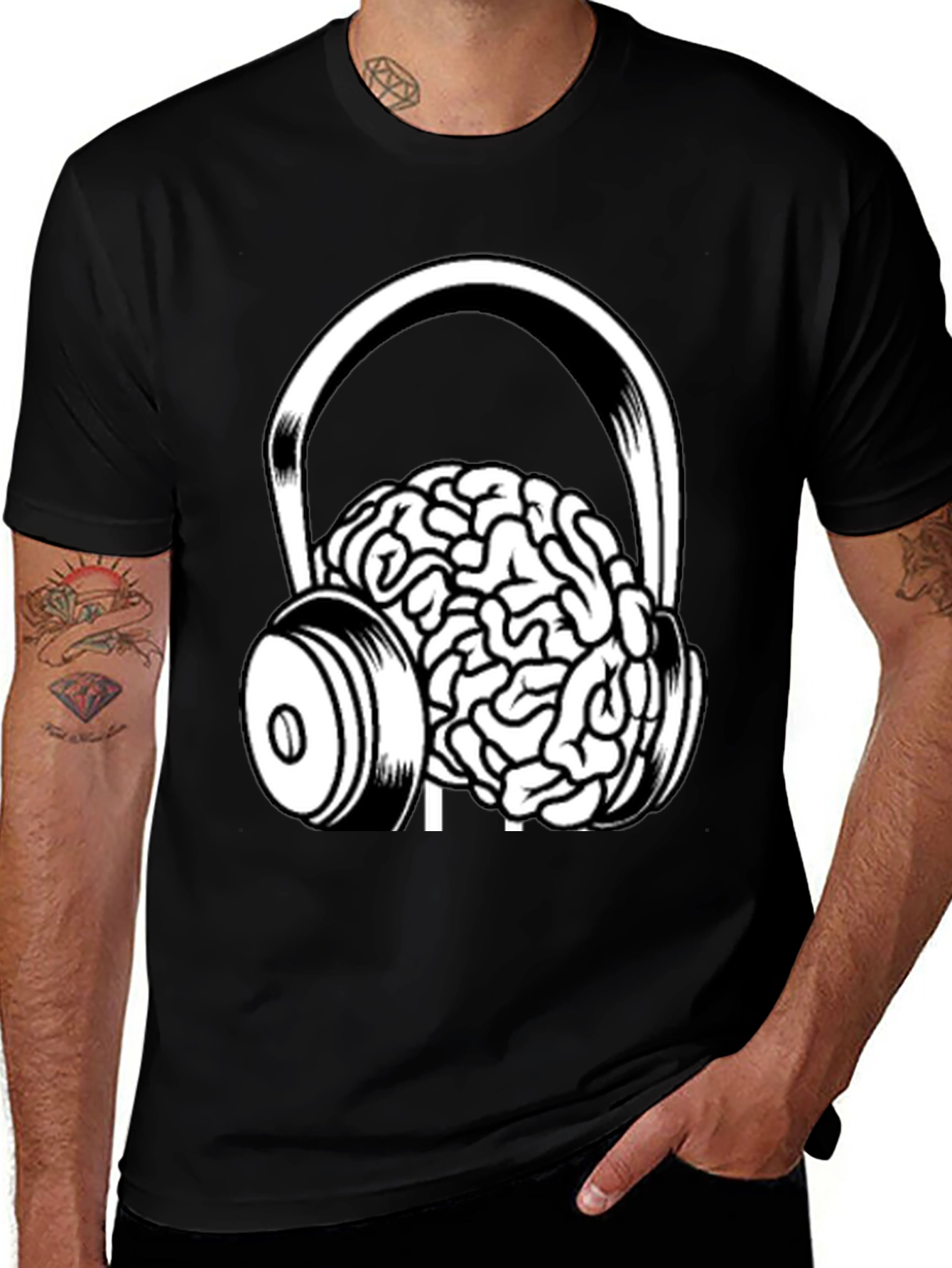 Brain in Headphones Graphic T-Shirt