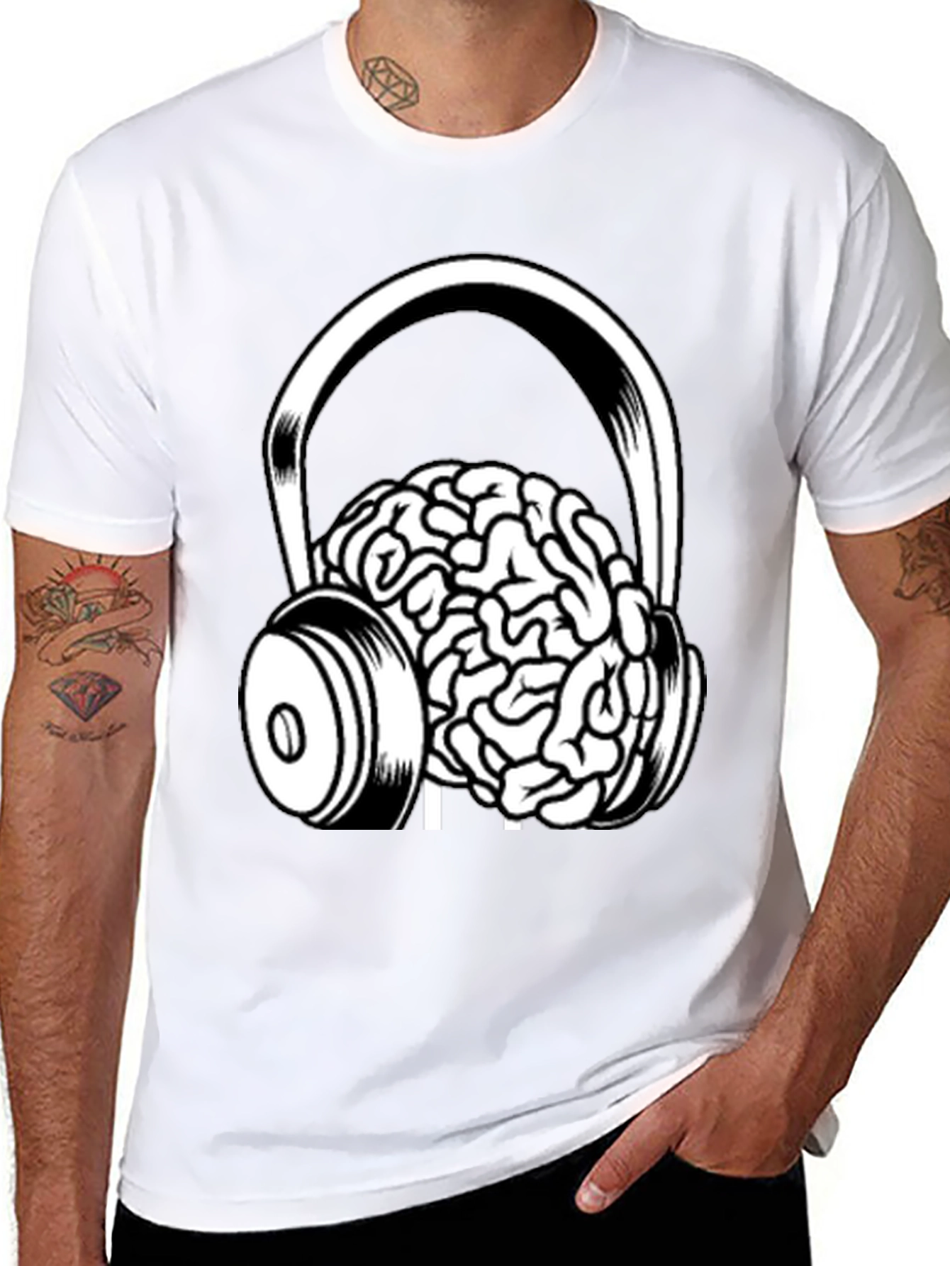 Brain in Headphones Graphic T-Shirt