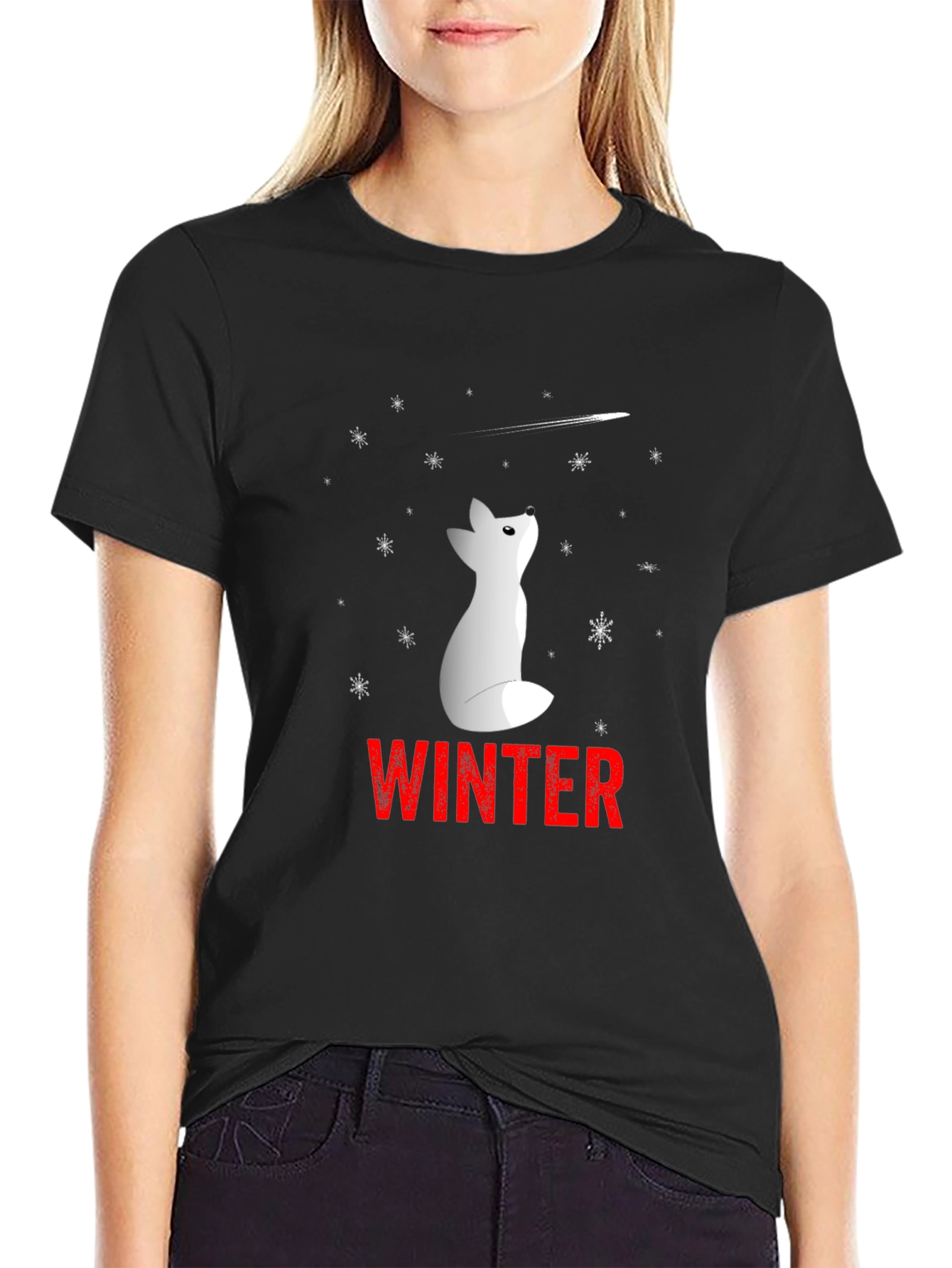Winter Fox Graphic Tee - Black Unisex T-Shirt