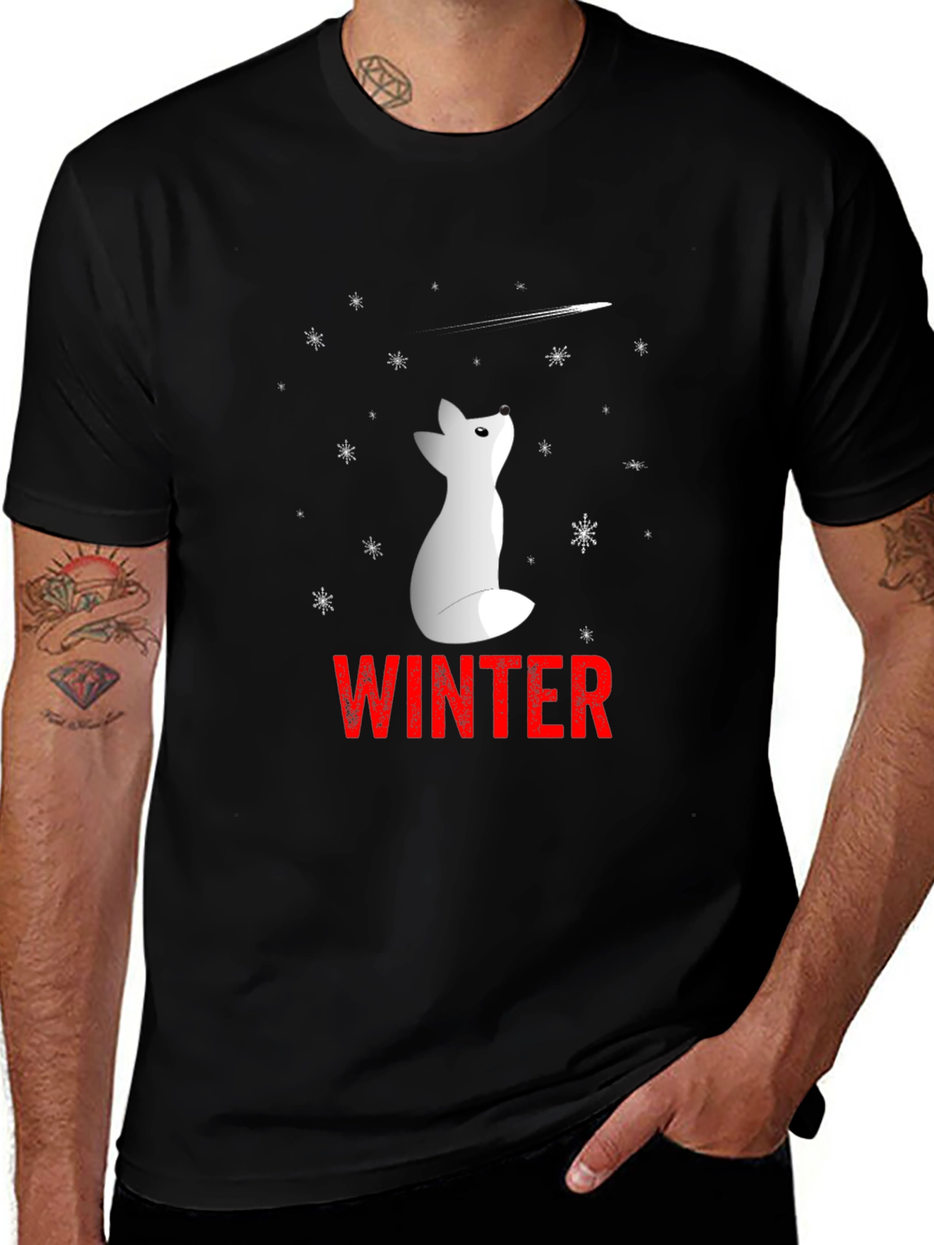 Winter Fox Graphic Tee - Black Unisex T-Shirt