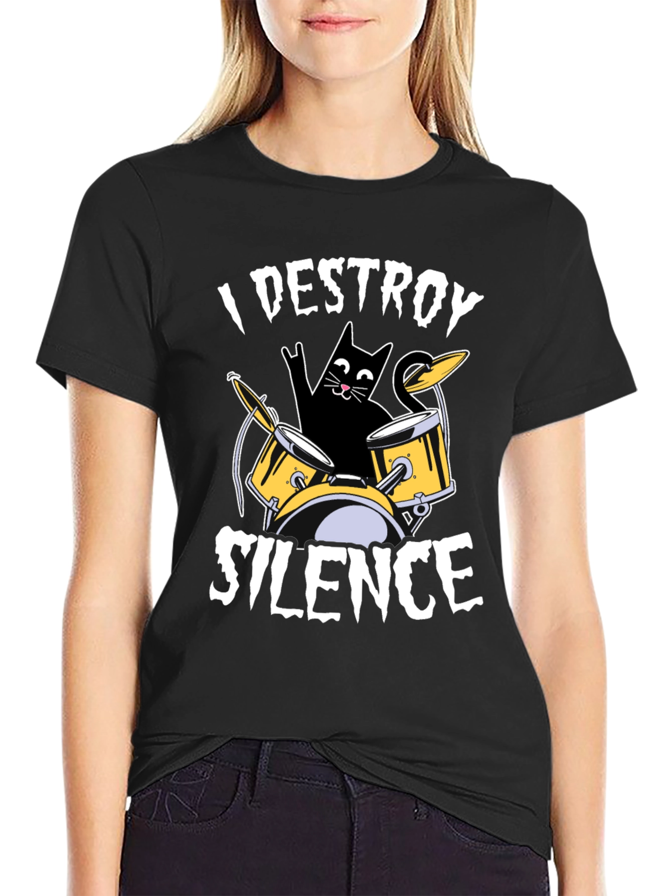 I Destroy Silence Cat Drummer T-Shirt