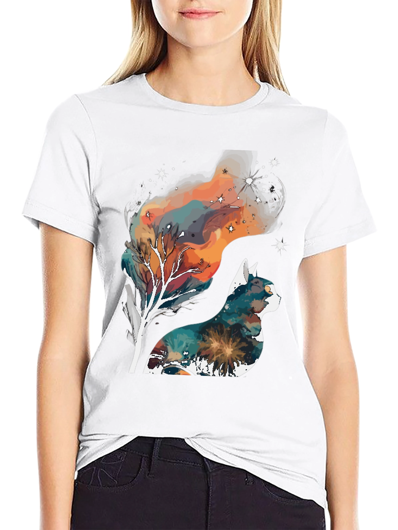 Cosmic Cat T-Shirt - Galaxy Nebula Design