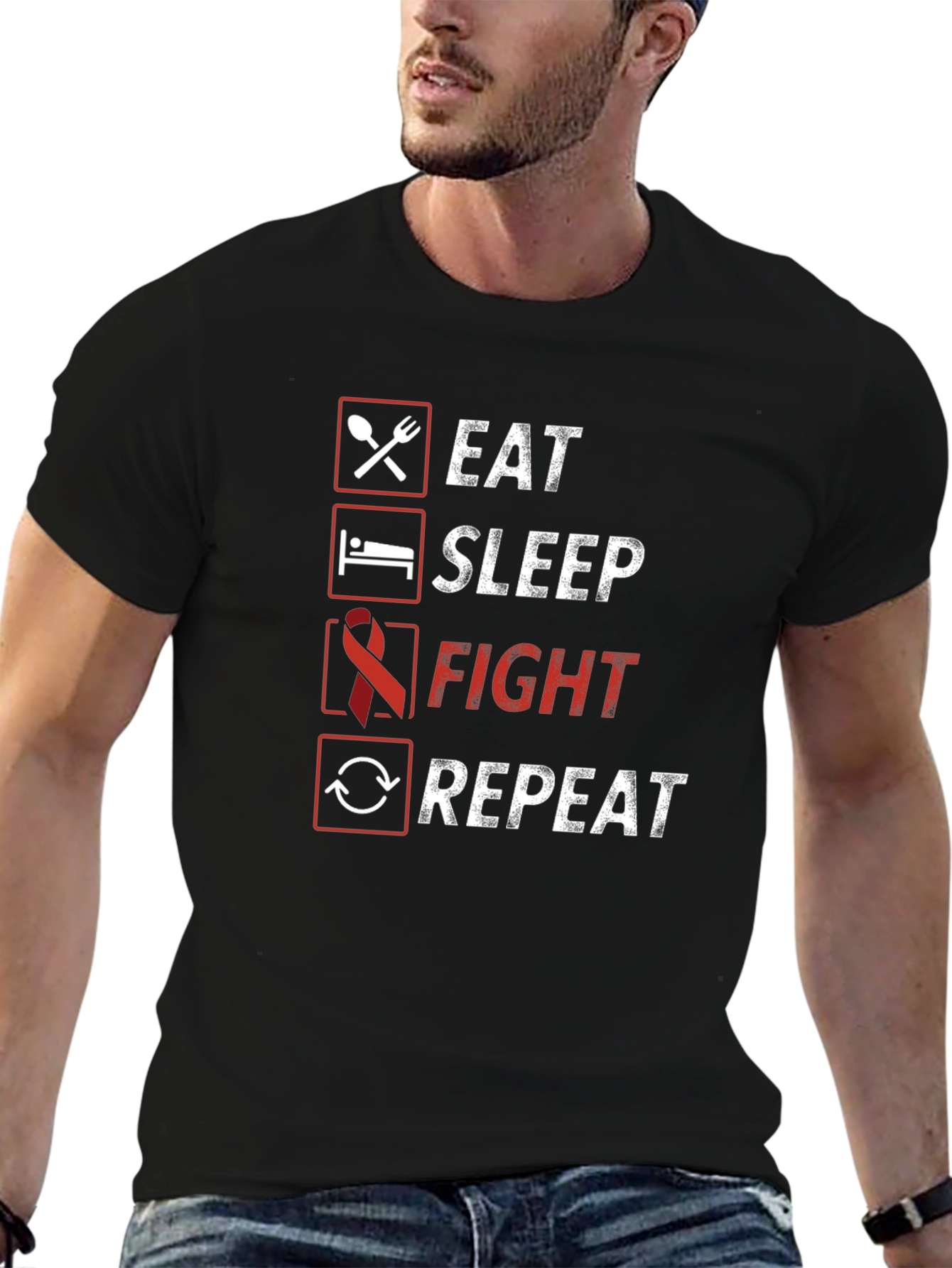 Eat Sleep Fight Repeat Graphic Tee - Awareness T-Shirt