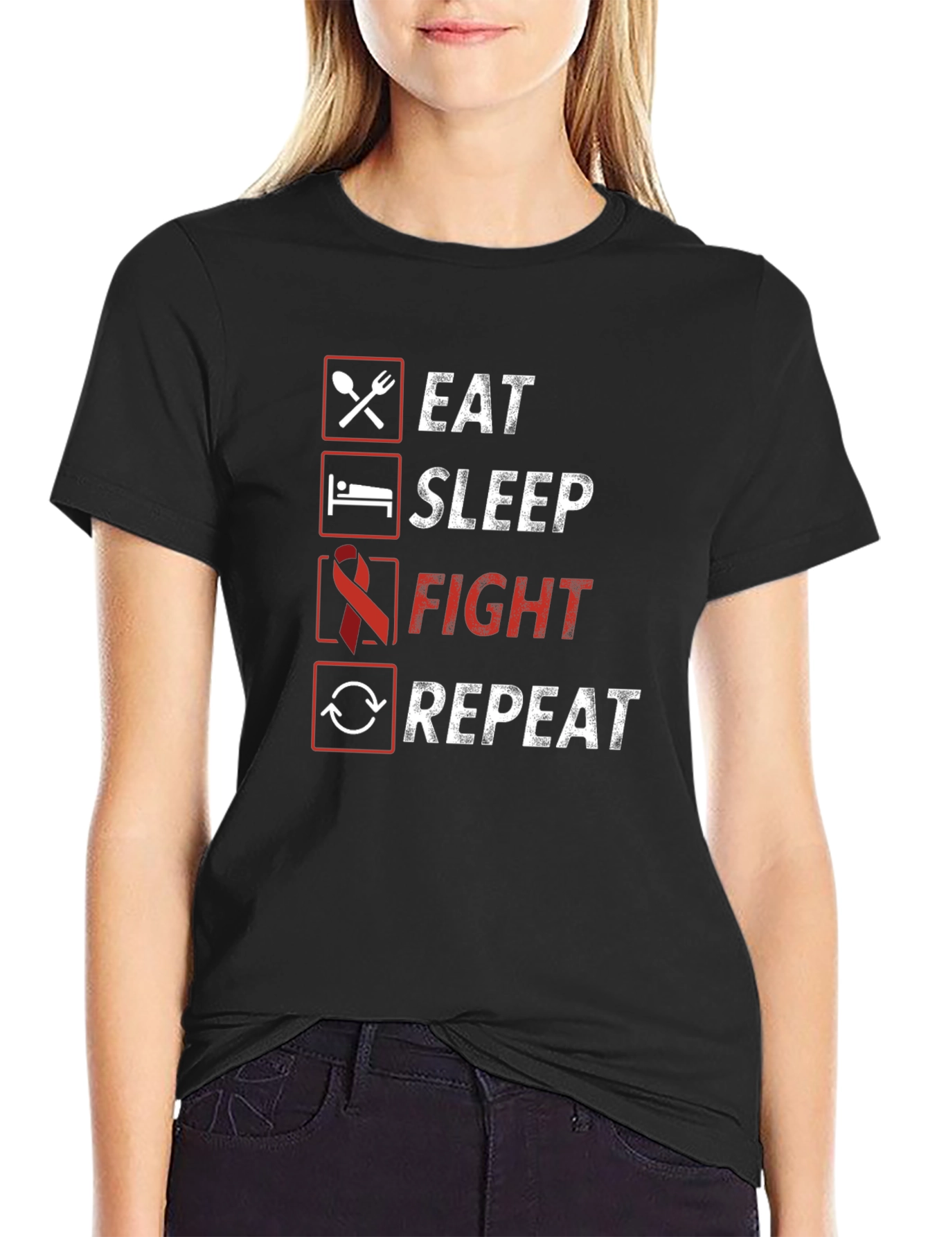 Eat Sleep Fight Repeat Graphic Tee - Awareness T-Shirt