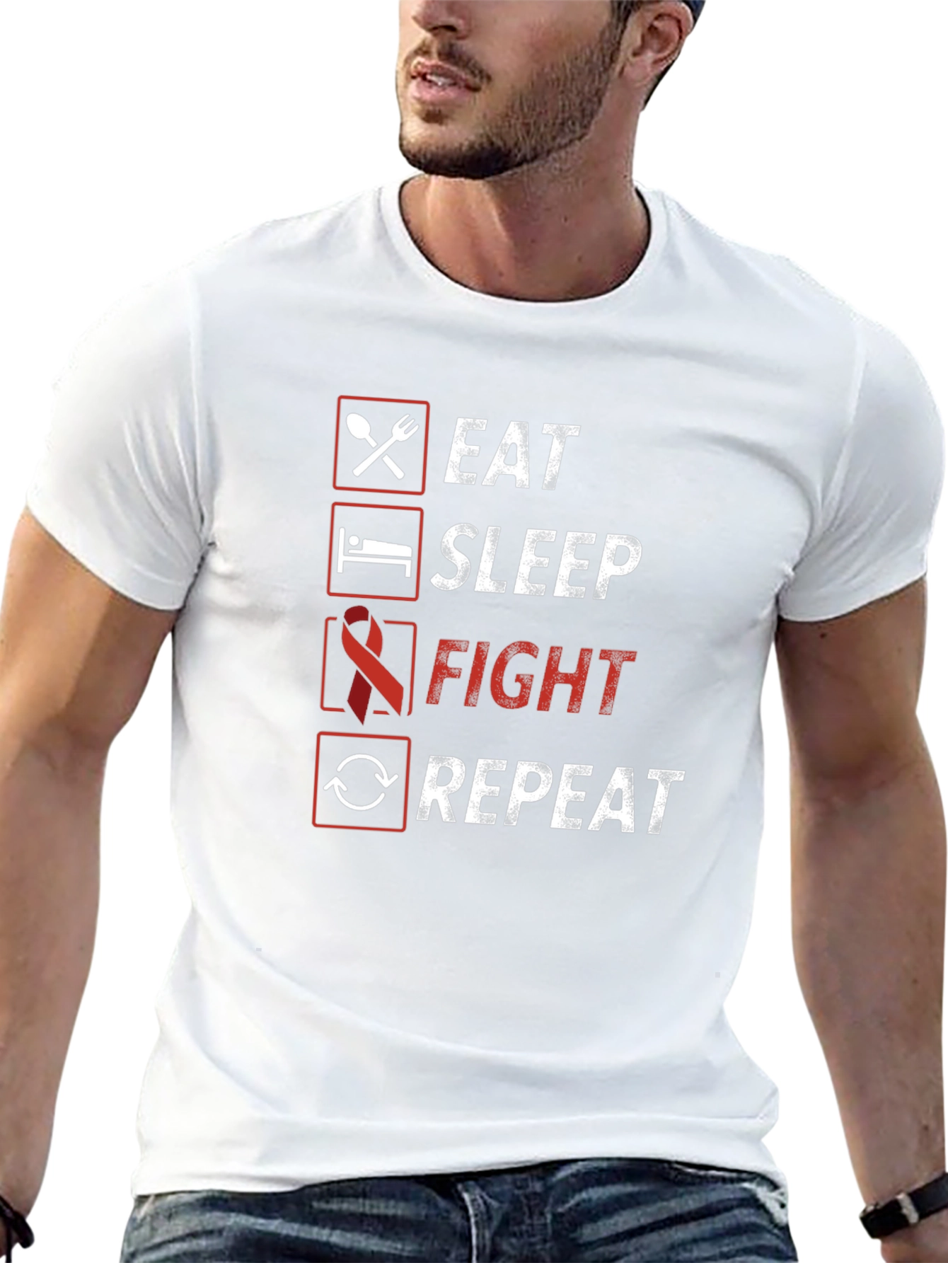 Eat Sleep Fight Repeat Graphic Tee - Awareness T-Shirt