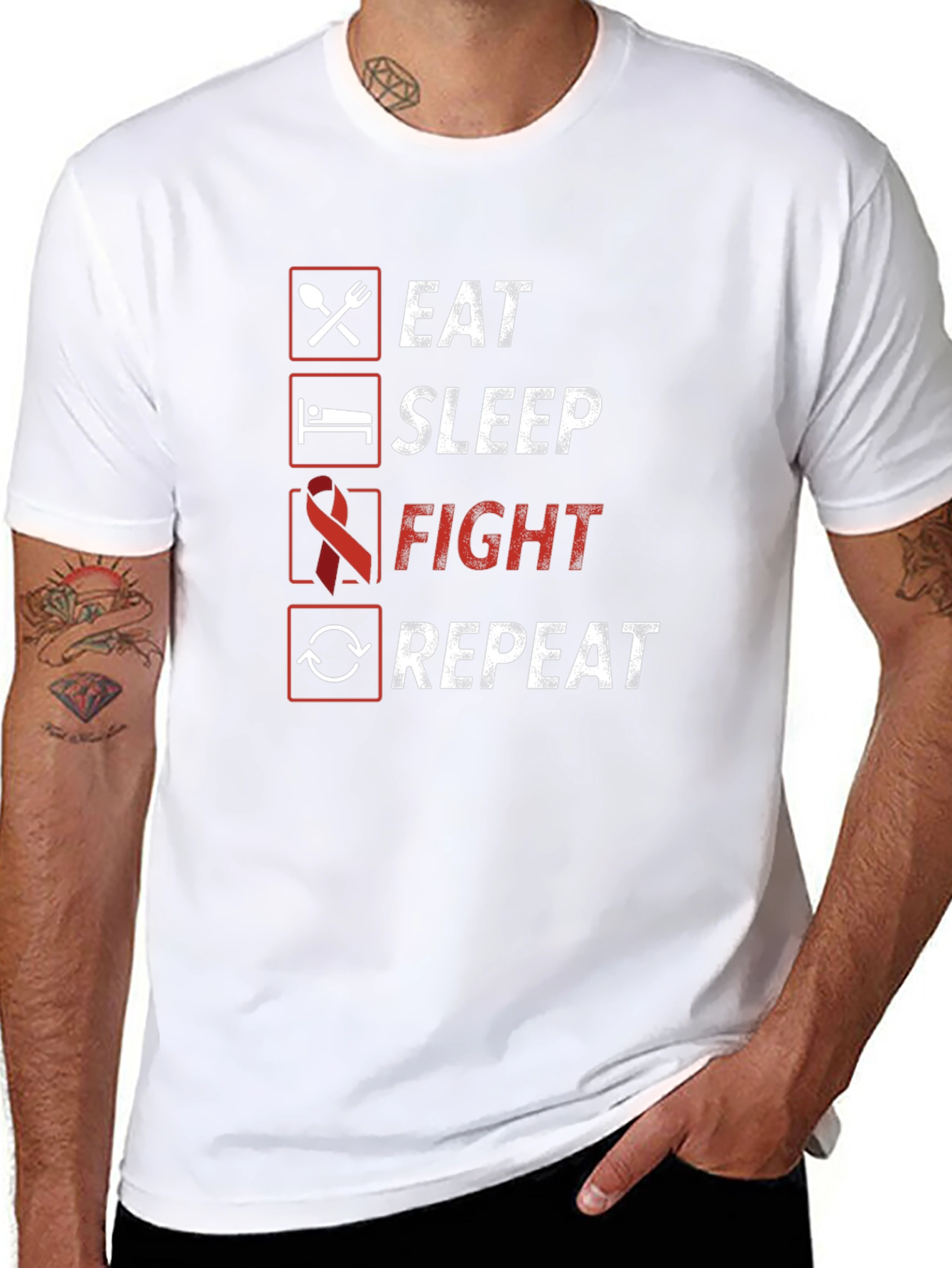 Eat Sleep Fight Repeat Graphic Tee - Awareness T-Shirt