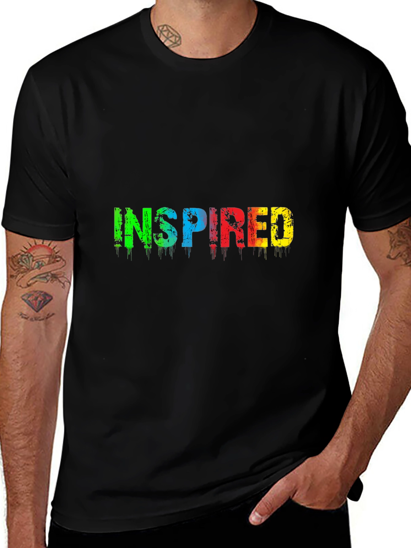 Inspired Graphic T-Shirt - Rainbow Text Black Tee
