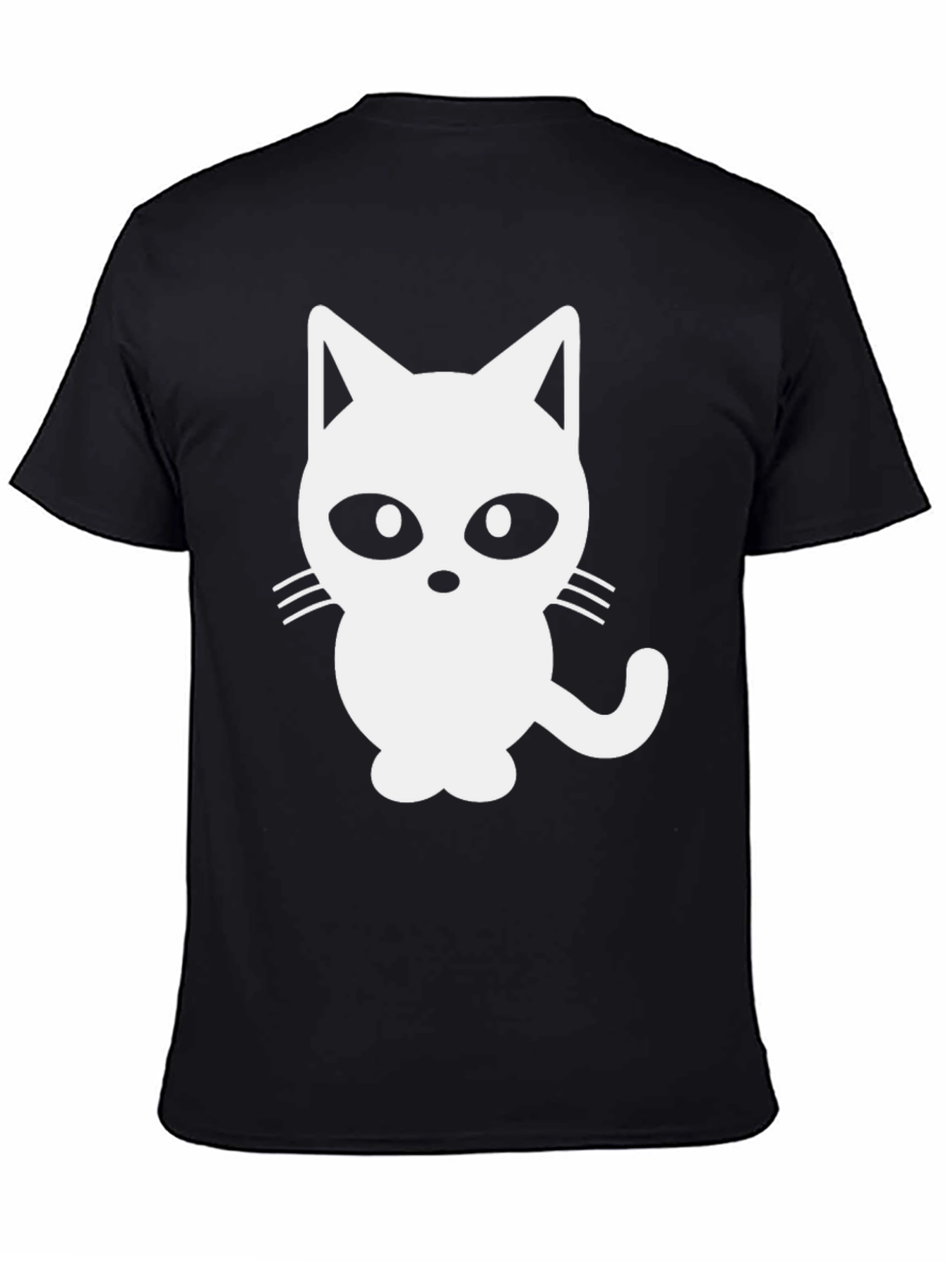 Black T-Shirt with White Cat Graphic