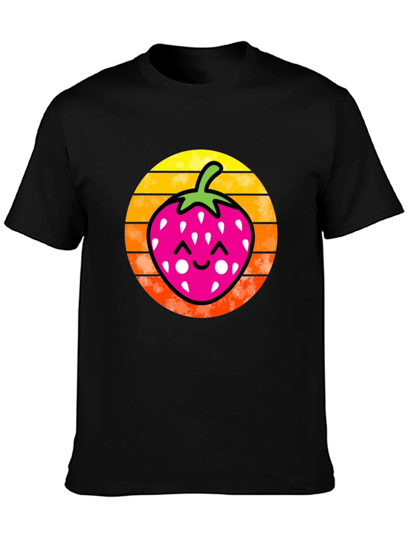 Strawberry Sunset Graphic Tee - Black Cotton Shirt