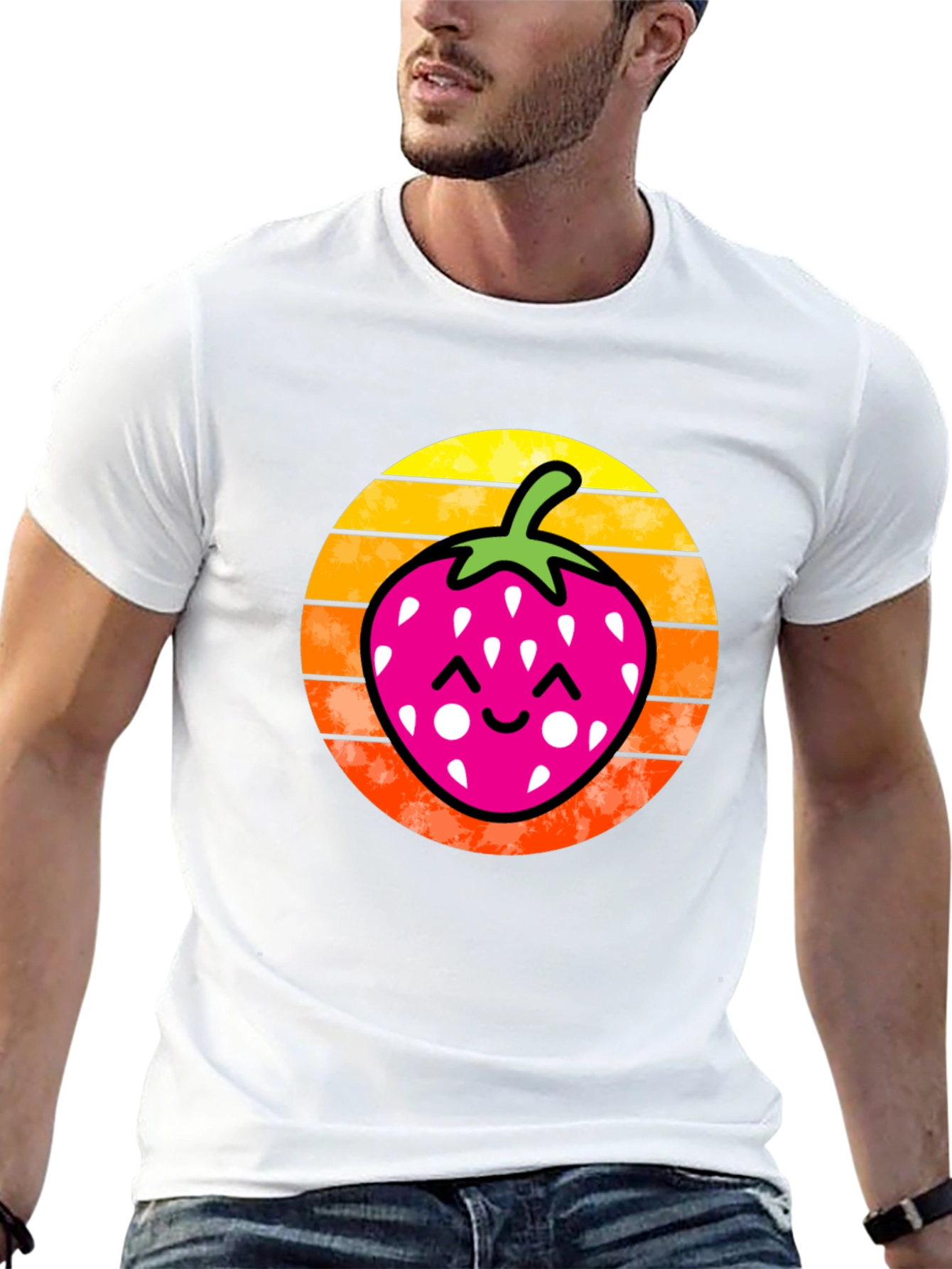 Strawberry Sunset Graphic Tee - Black Cotton Shirt