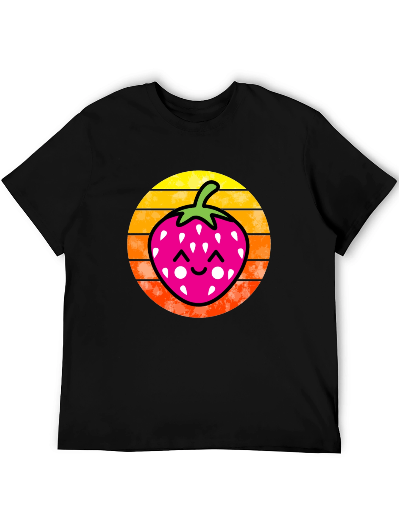 Strawberry Sunset Graphic Tee - Black Cotton Shirt