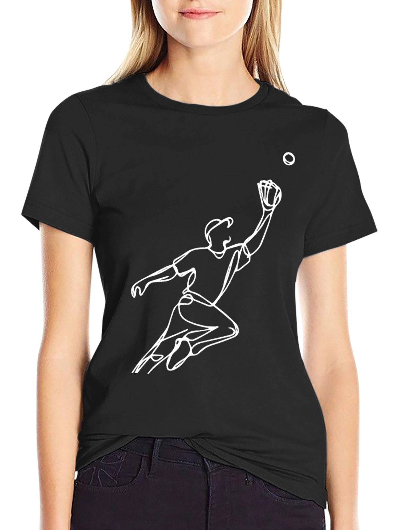 Baseball Player Catch Line Art Graphic T-Shirt