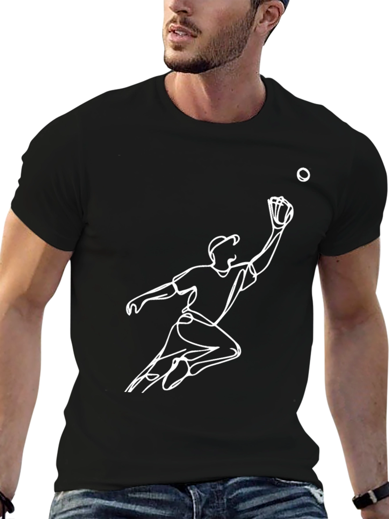 Baseball Player Catch Line Art Graphic T-Shirt
