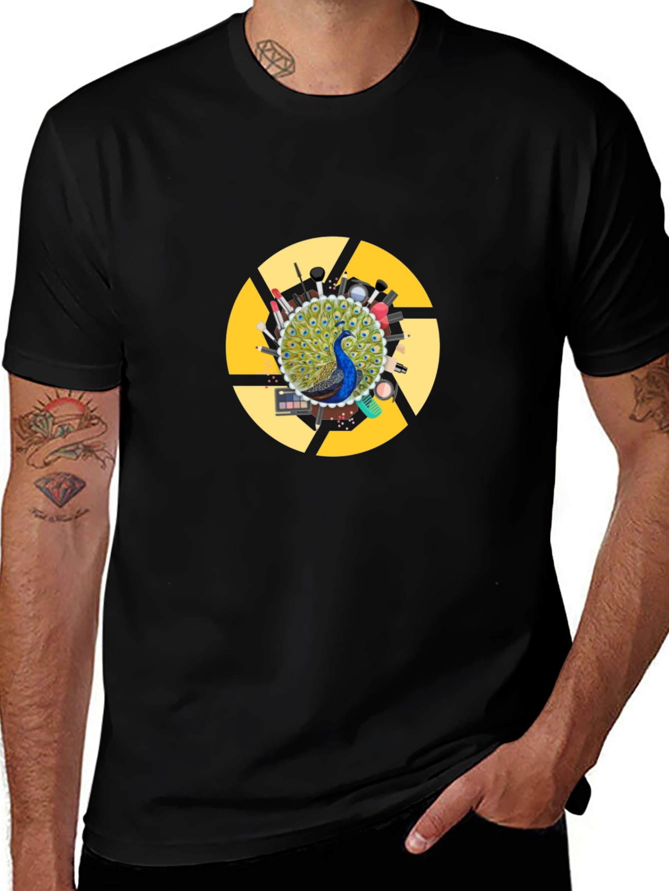 Peacock Makeup Artist T-Shirt - Black Cotton Blend