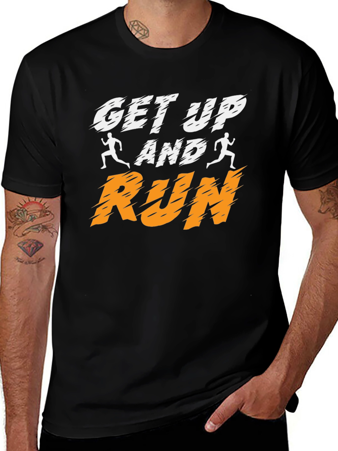 Get Up and Run Black Graphic T-Shirt