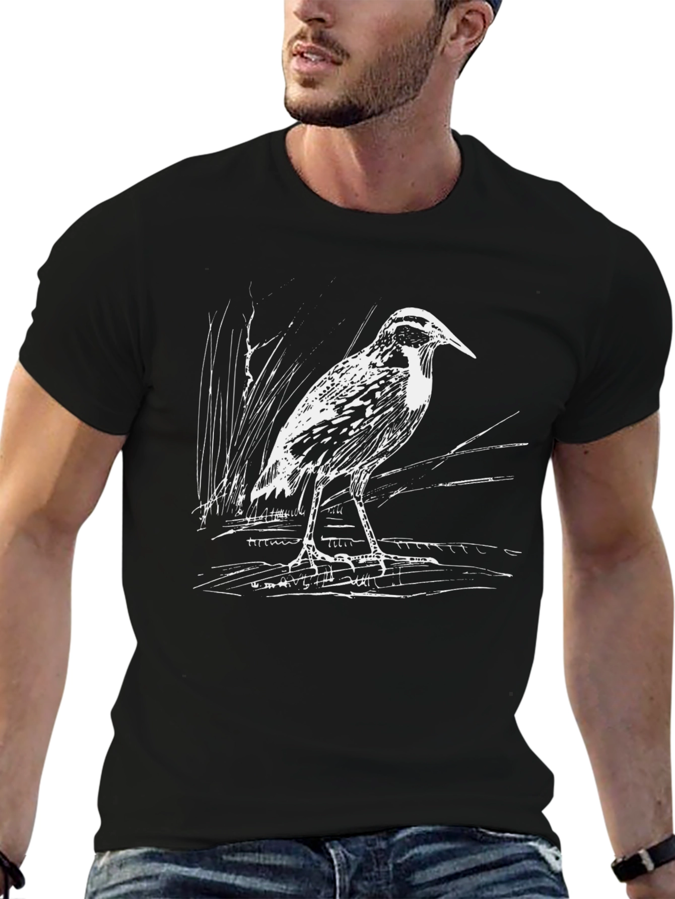 Heron Graphic Tee - Black Cotton T-Shirt