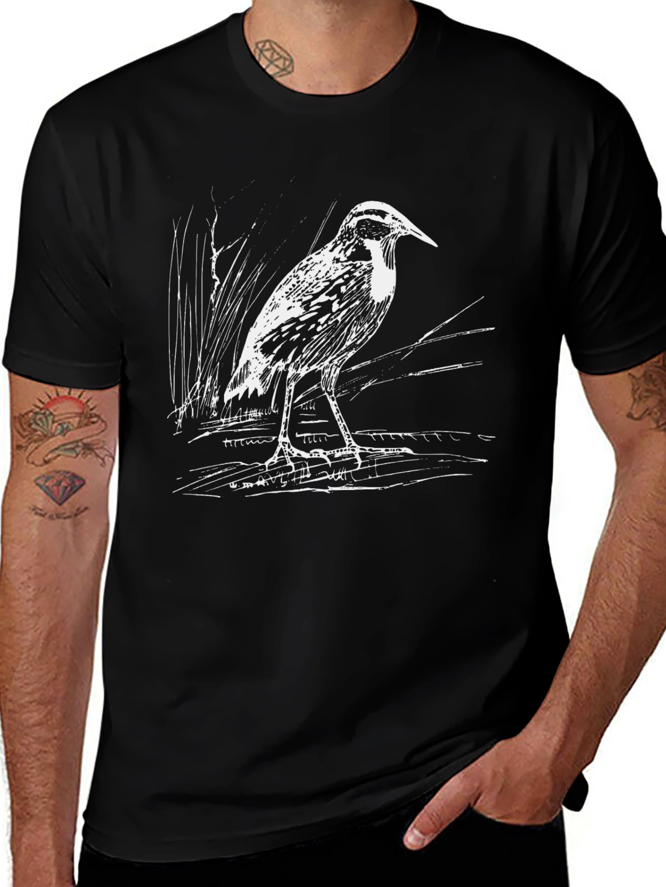 Heron Graphic Tee - Black Cotton T-Shirt