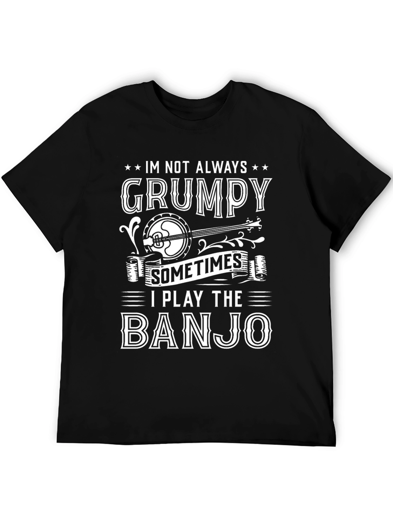 Grumpy Banjo Player Graphic Tee - Black T-Shirt