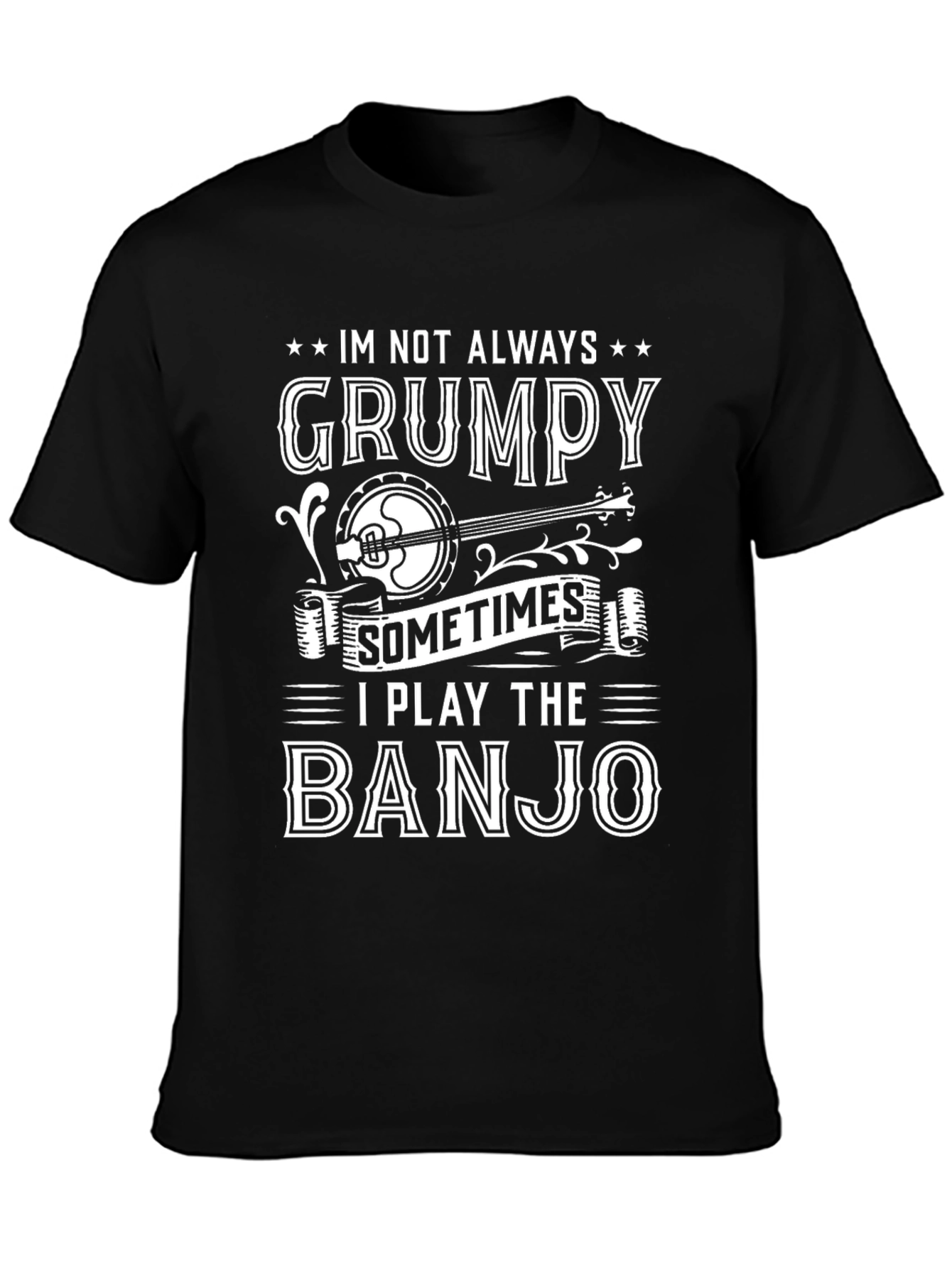 Grumpy Banjo Player Graphic Tee - Black T-Shirt