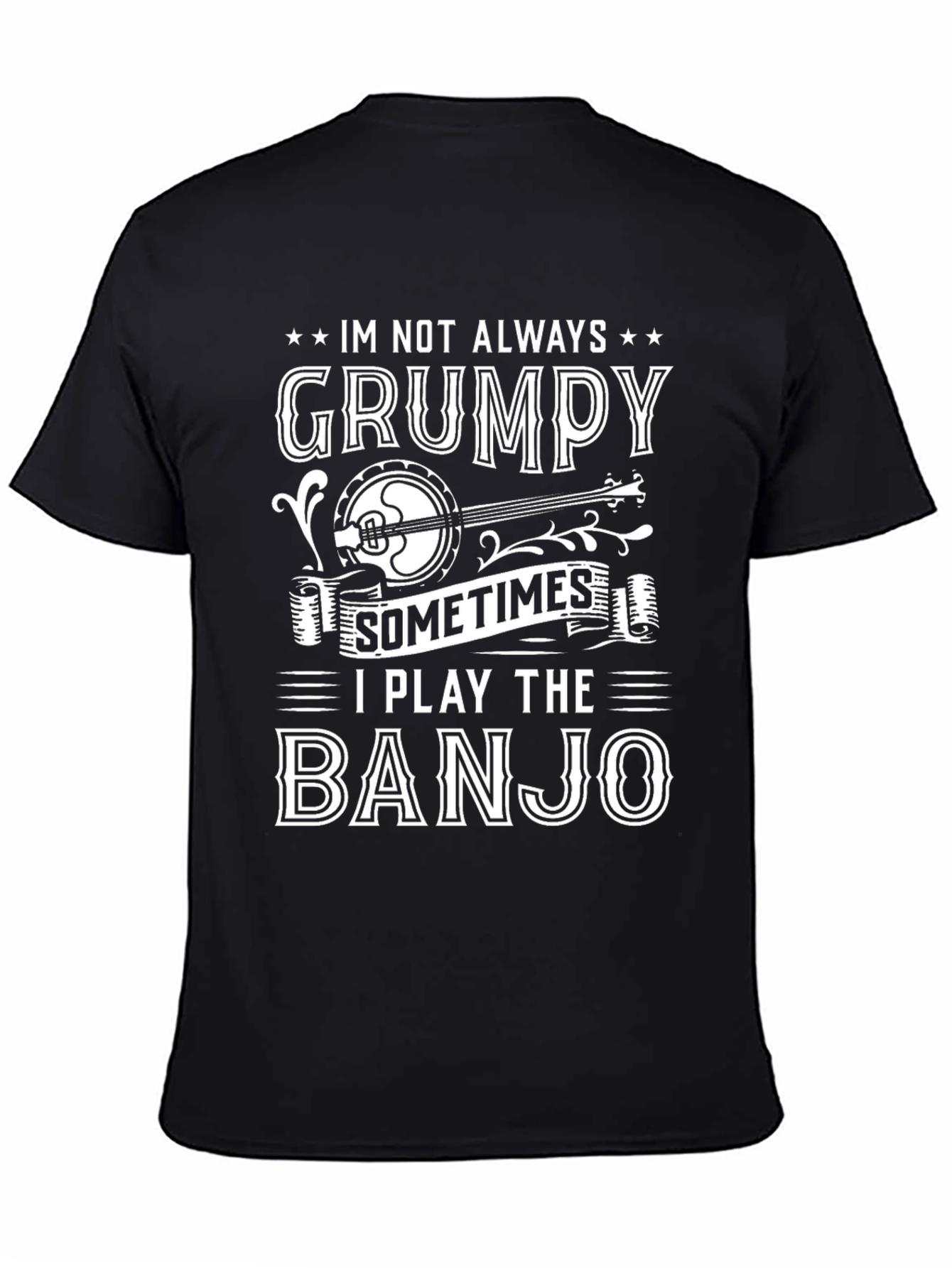 Grumpy Banjo Player Graphic Tee - Black T-Shirt