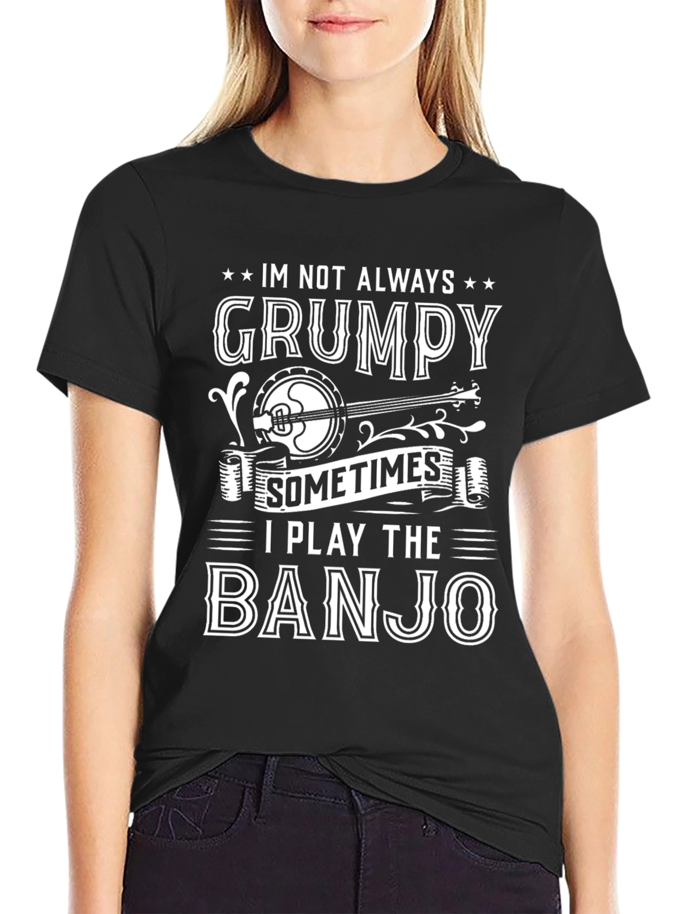Grumpy Banjo Player Graphic Tee - Black T-Shirt