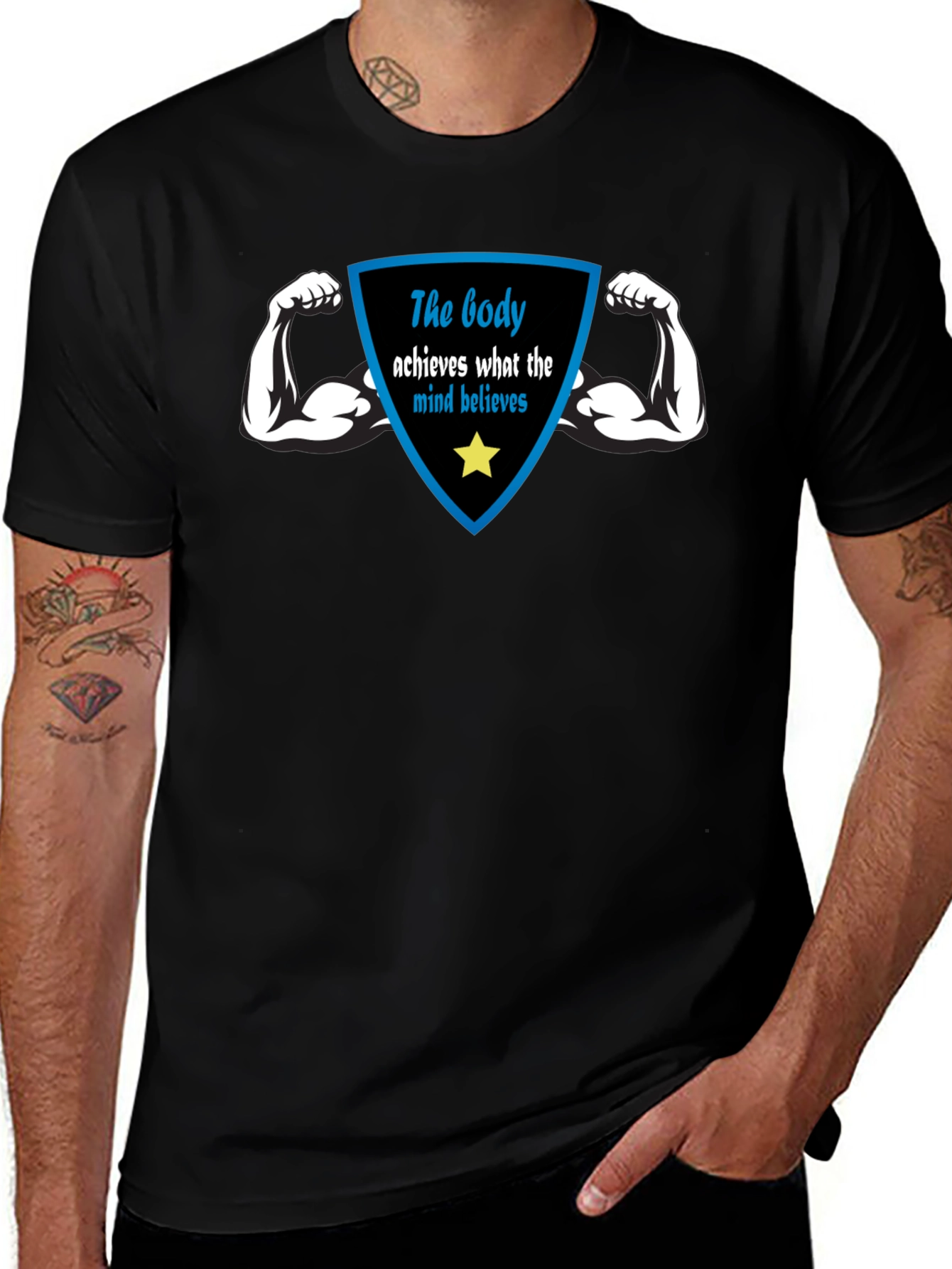Motivational Black T-Shirt: Body Achieves