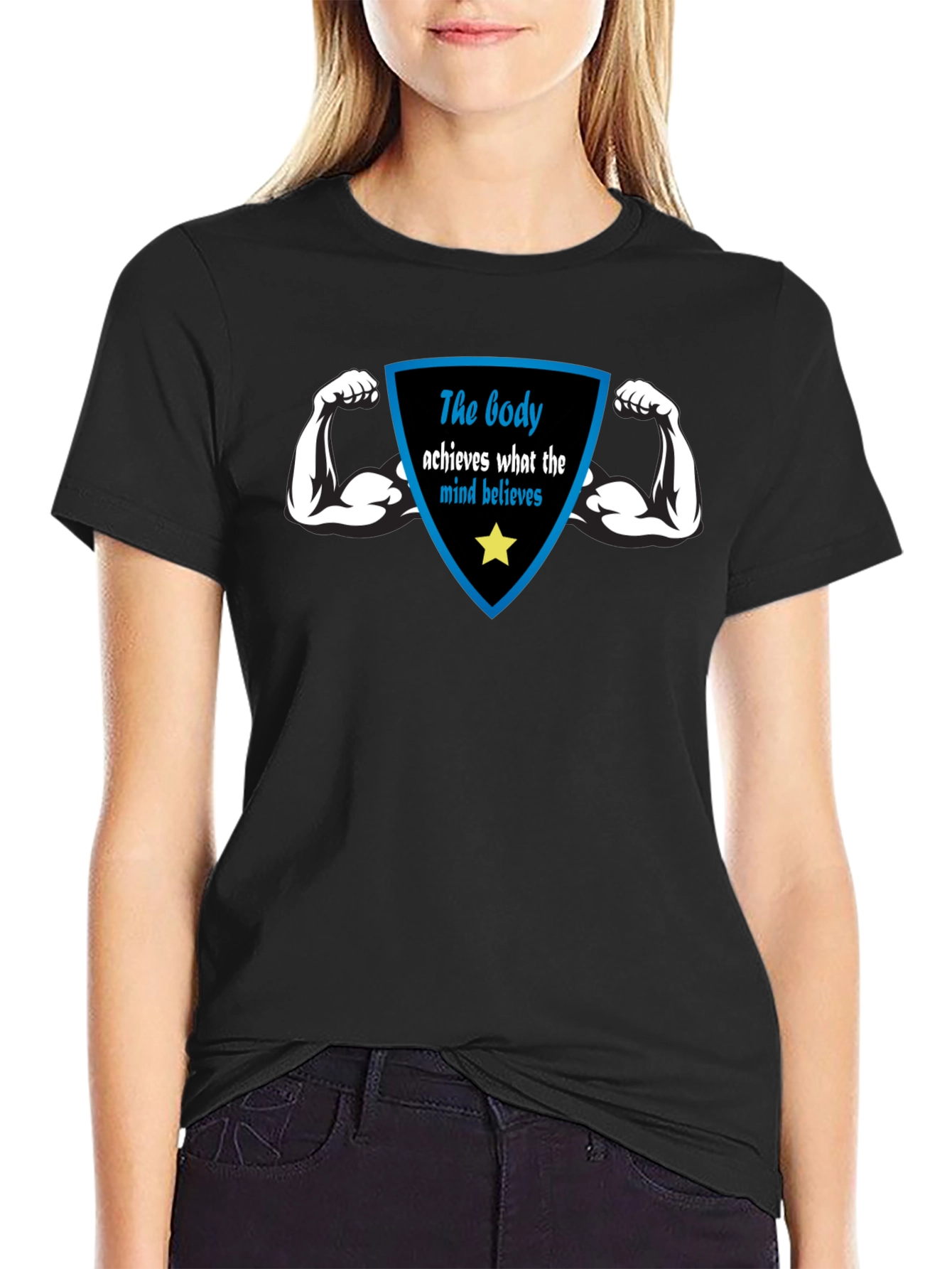 Motivational Black T-Shirt: Body Achieves