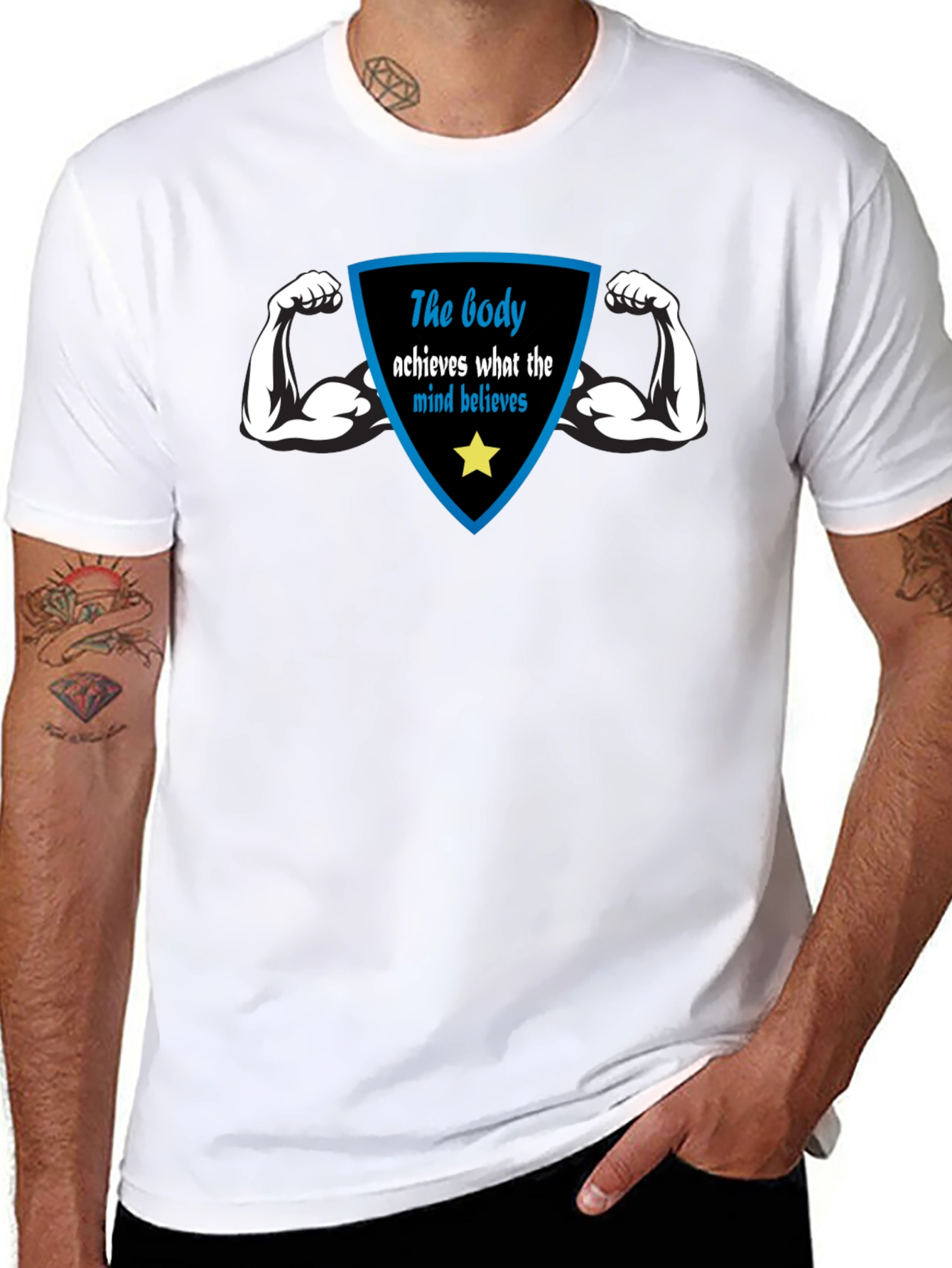 Motivational Black T-Shirt: Body Achieves