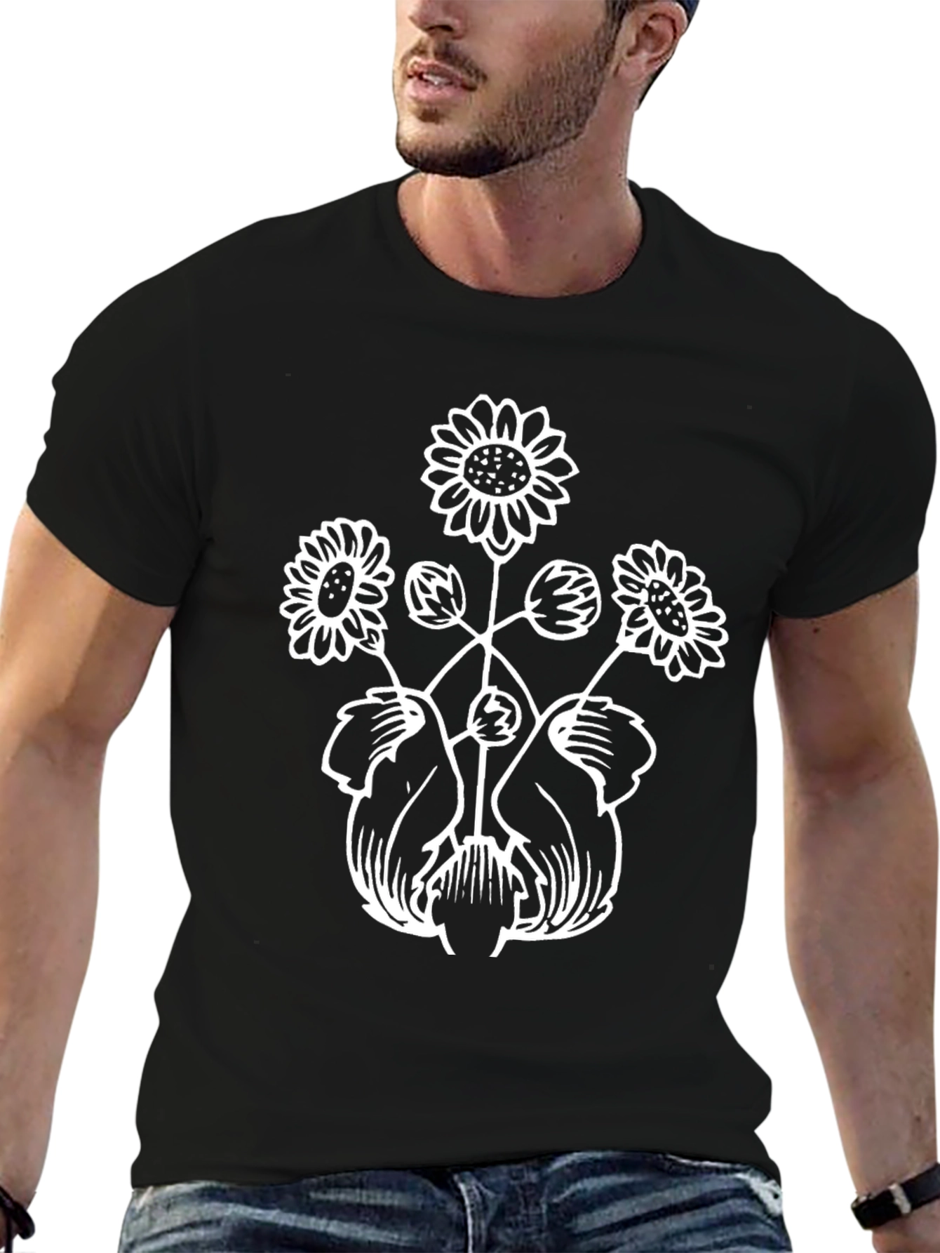 Floral Graphic Tee - Black Cotton Comfort