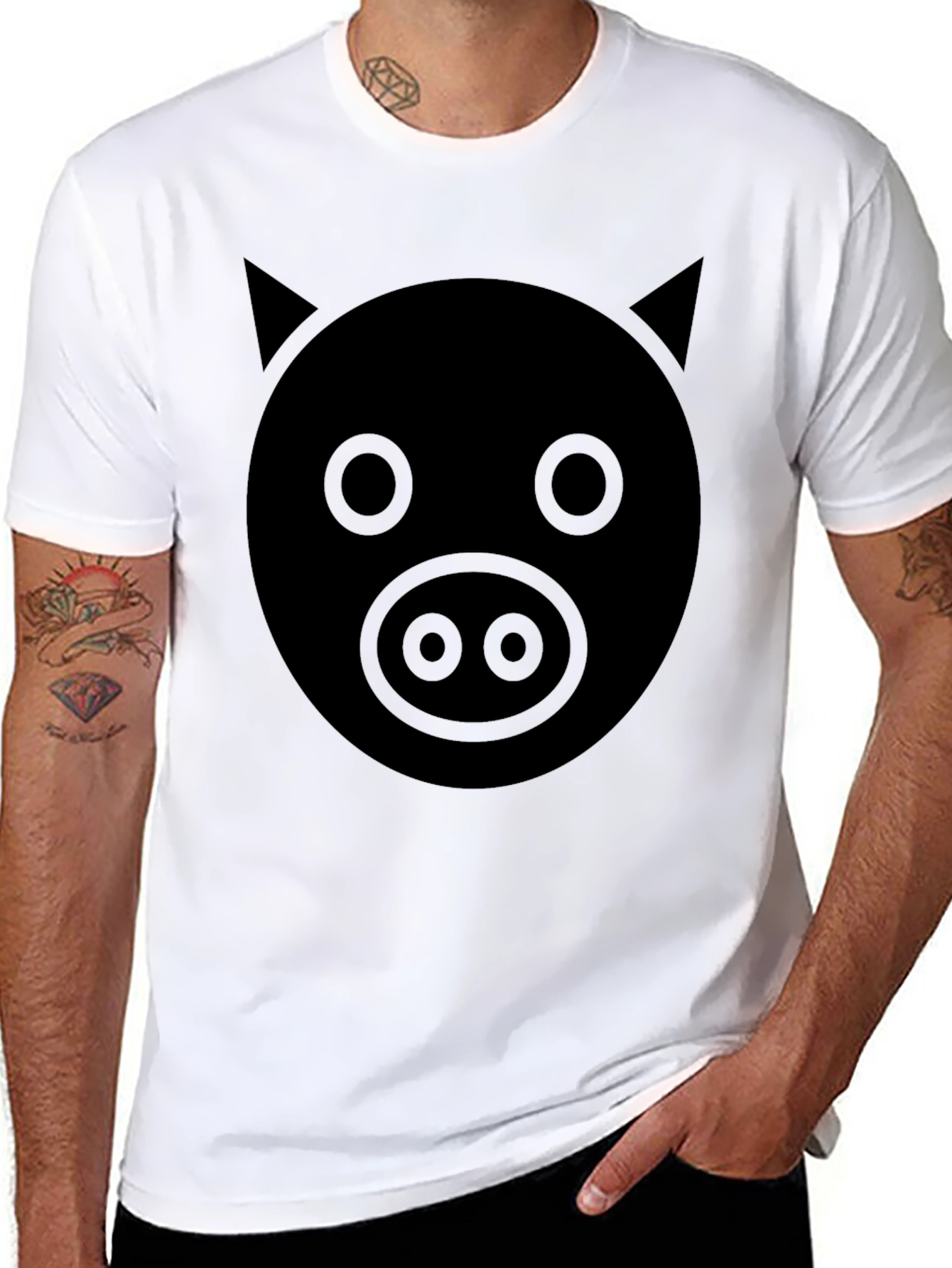 Mens Pig Face Graphic Tee - Black Cotton Blend