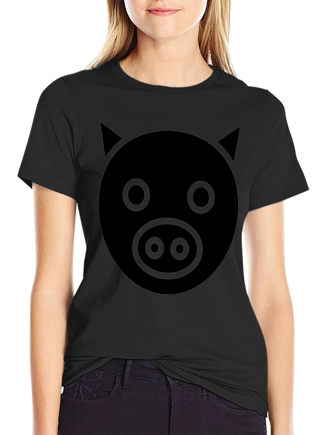 Mens Pig Face Graphic Tee - Black Cotton Blend