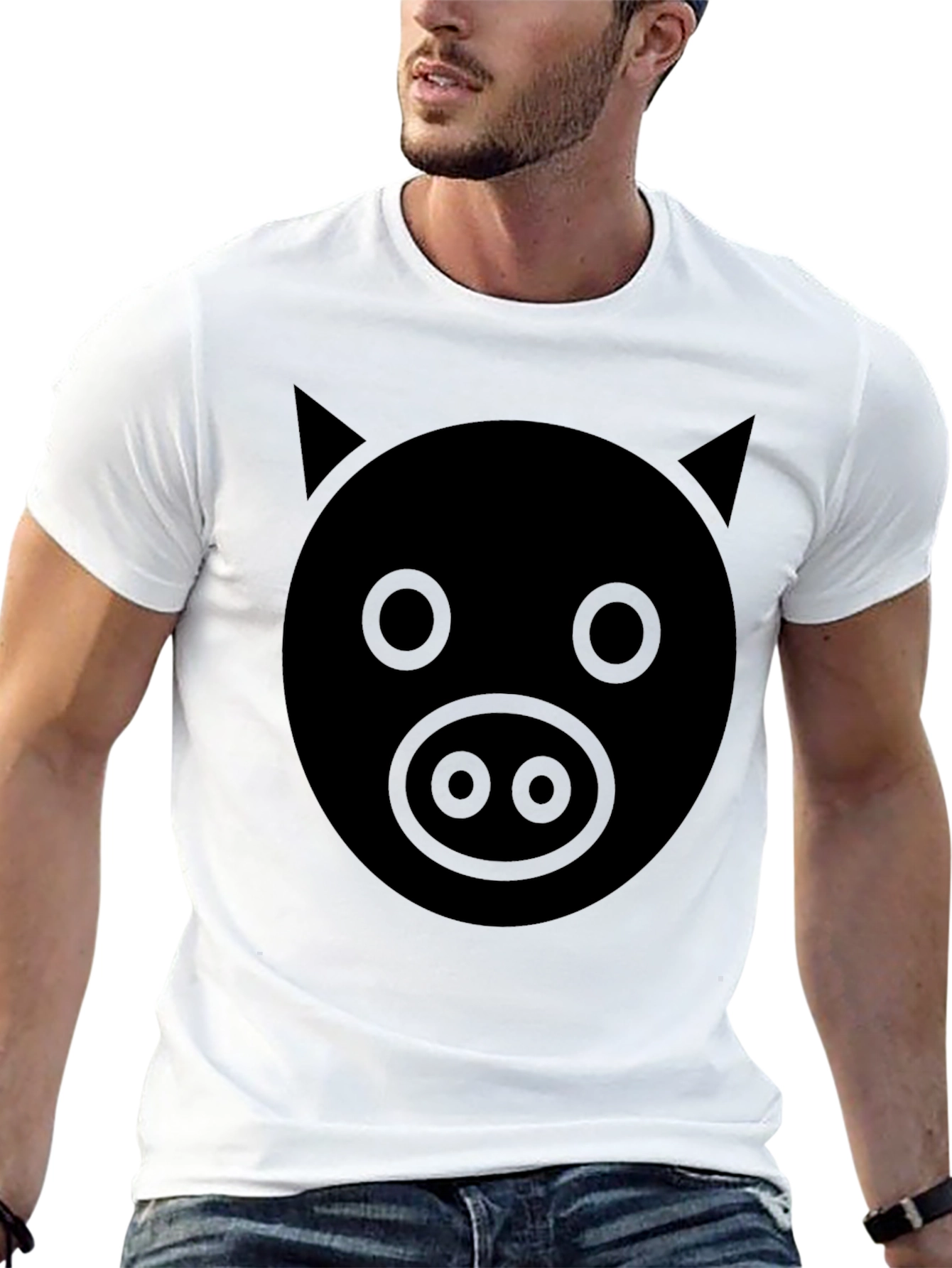 Mens Pig Face Graphic Tee - Black Cotton Blend