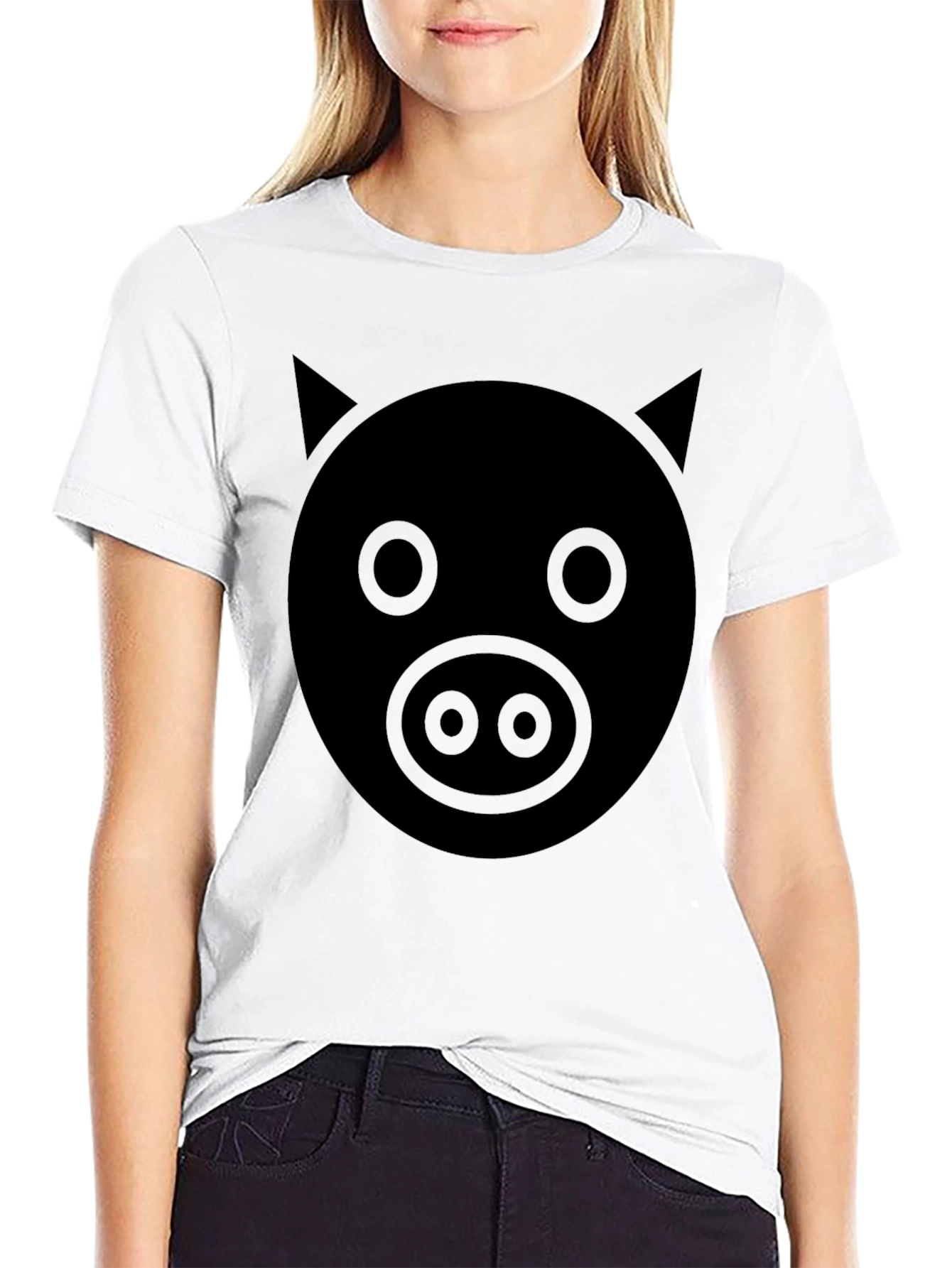 Mens Pig Face Graphic Tee - Black Cotton Blend