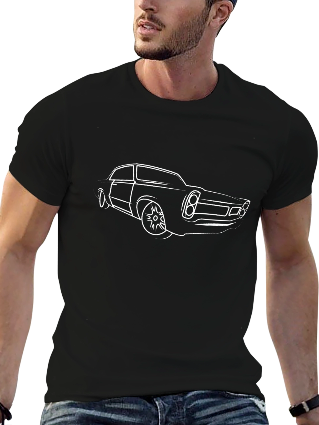 Classic Car Outline Black T-Shirt