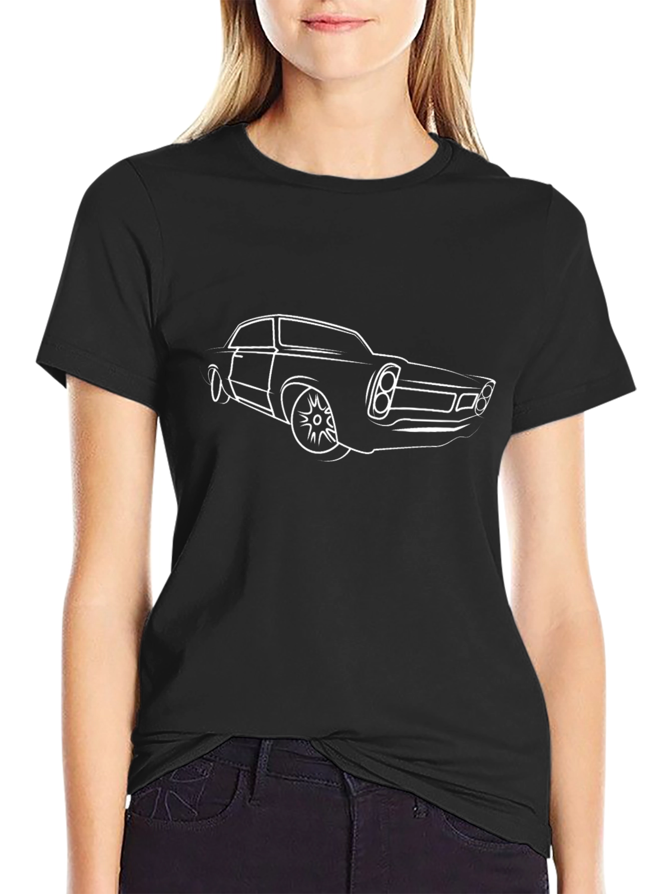 Classic Car Outline Black T-Shirt
