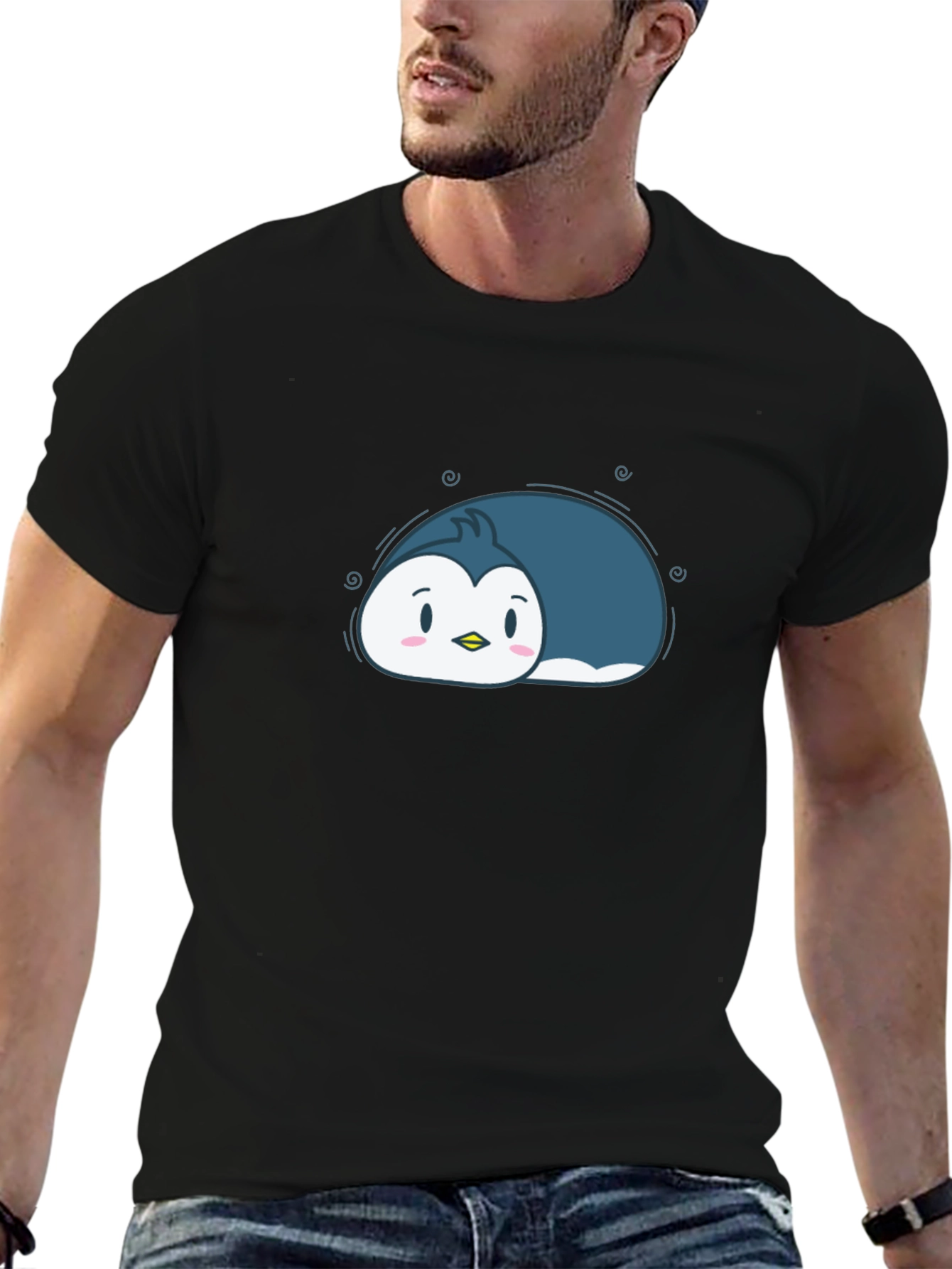 Cute Cartoon Penguin Black T-Shirt