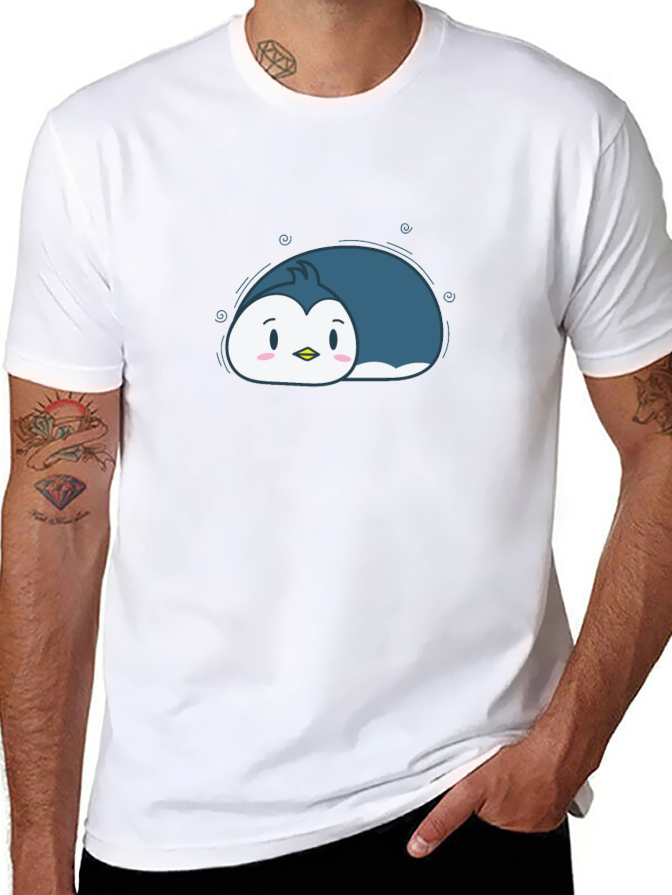 Cute Cartoon Penguin Black T-Shirt