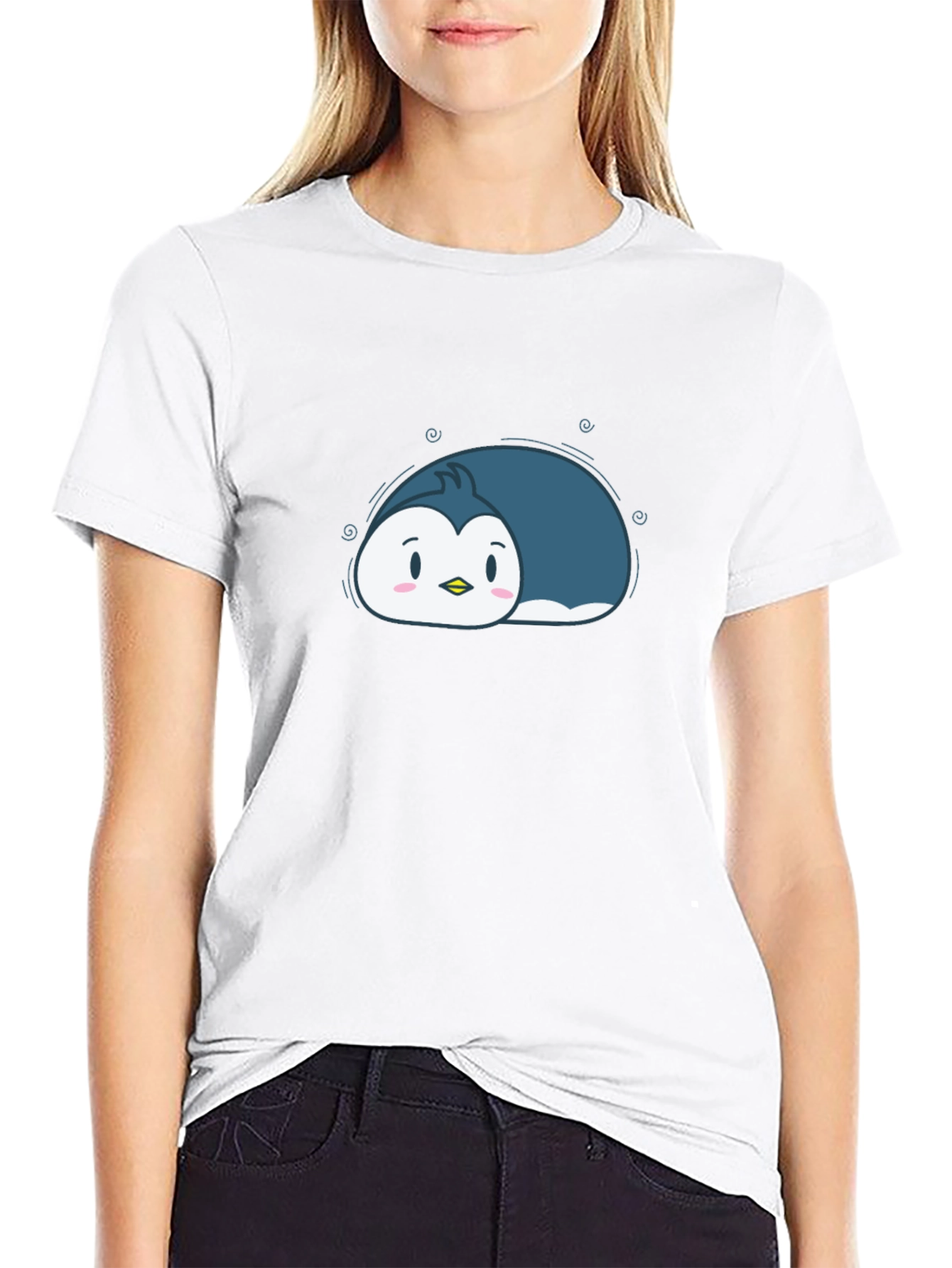 Cute Cartoon Penguin Black T-Shirt