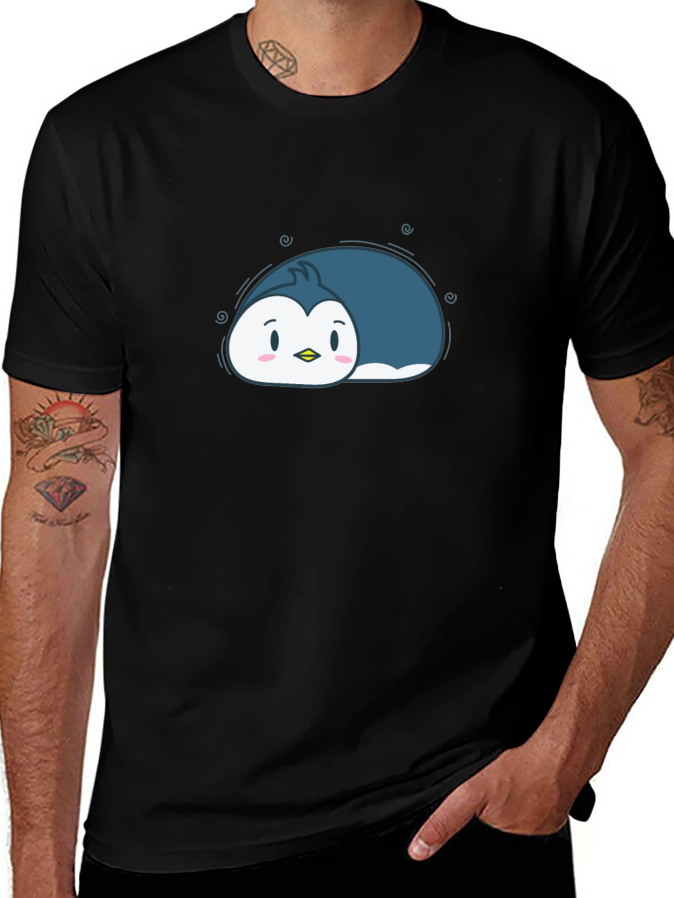 Cute Cartoon Penguin Black T-Shirt