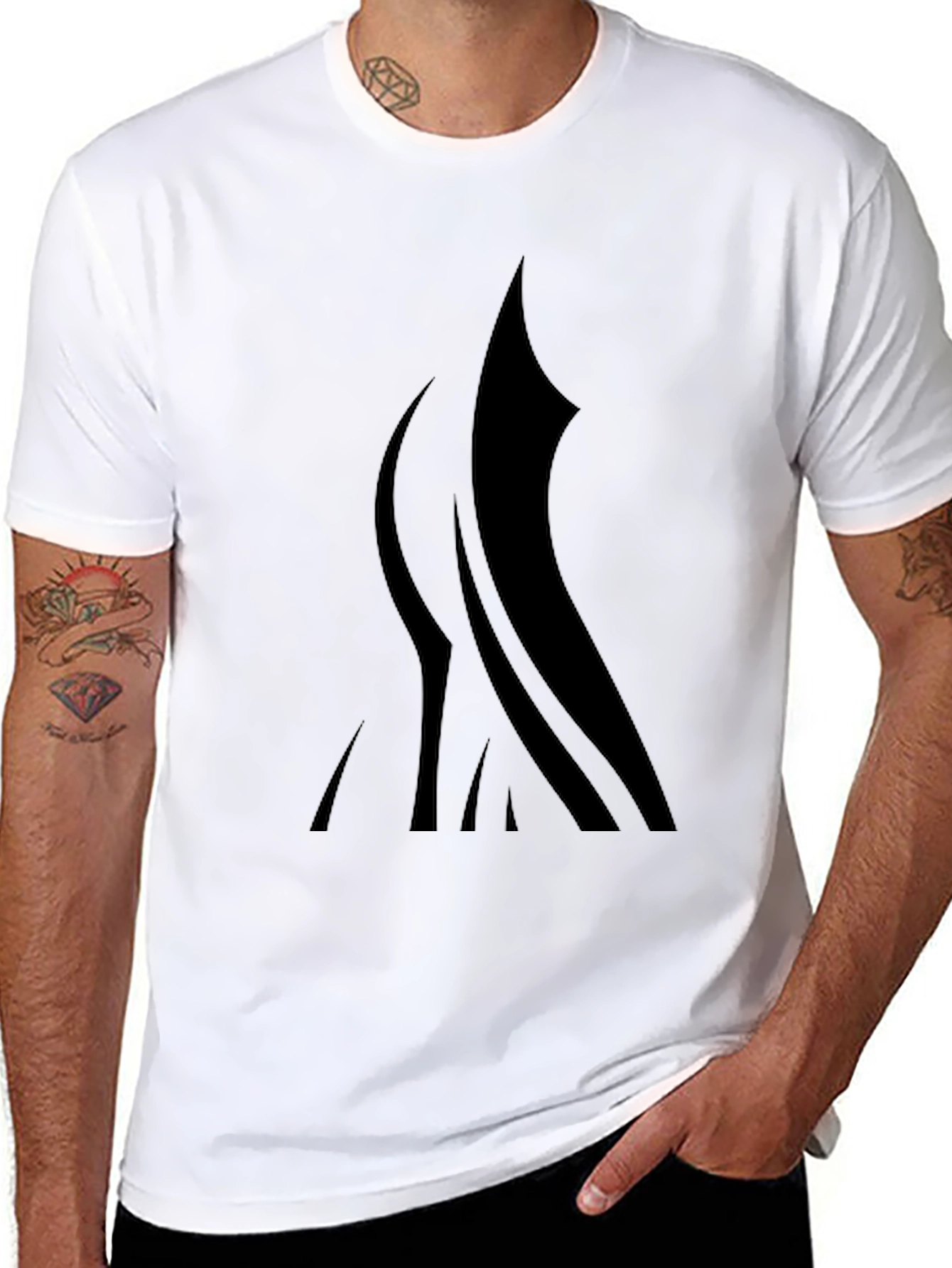 Black T-Shirt with Abstract Flame Design