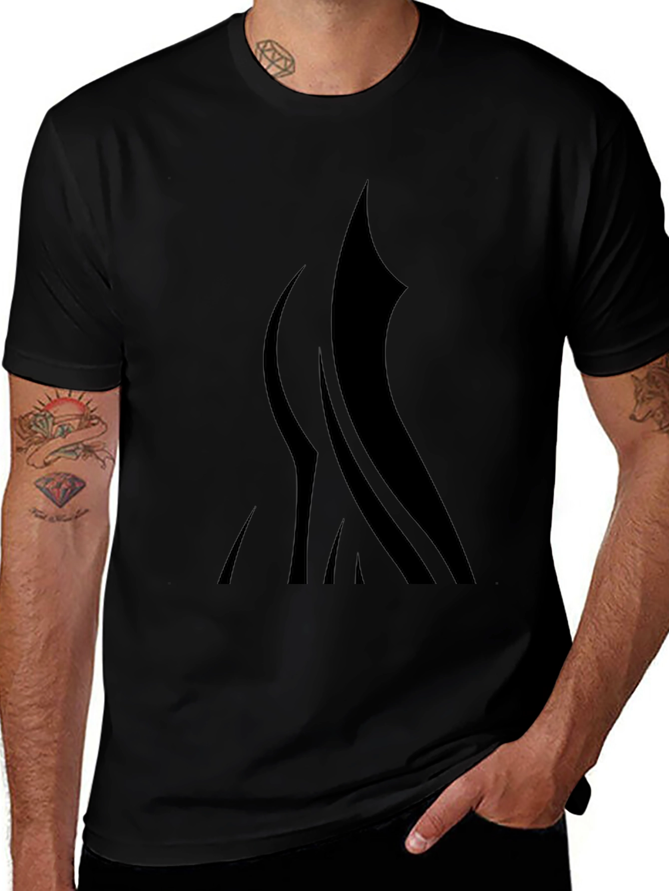 Black T-Shirt with Abstract Flame Design